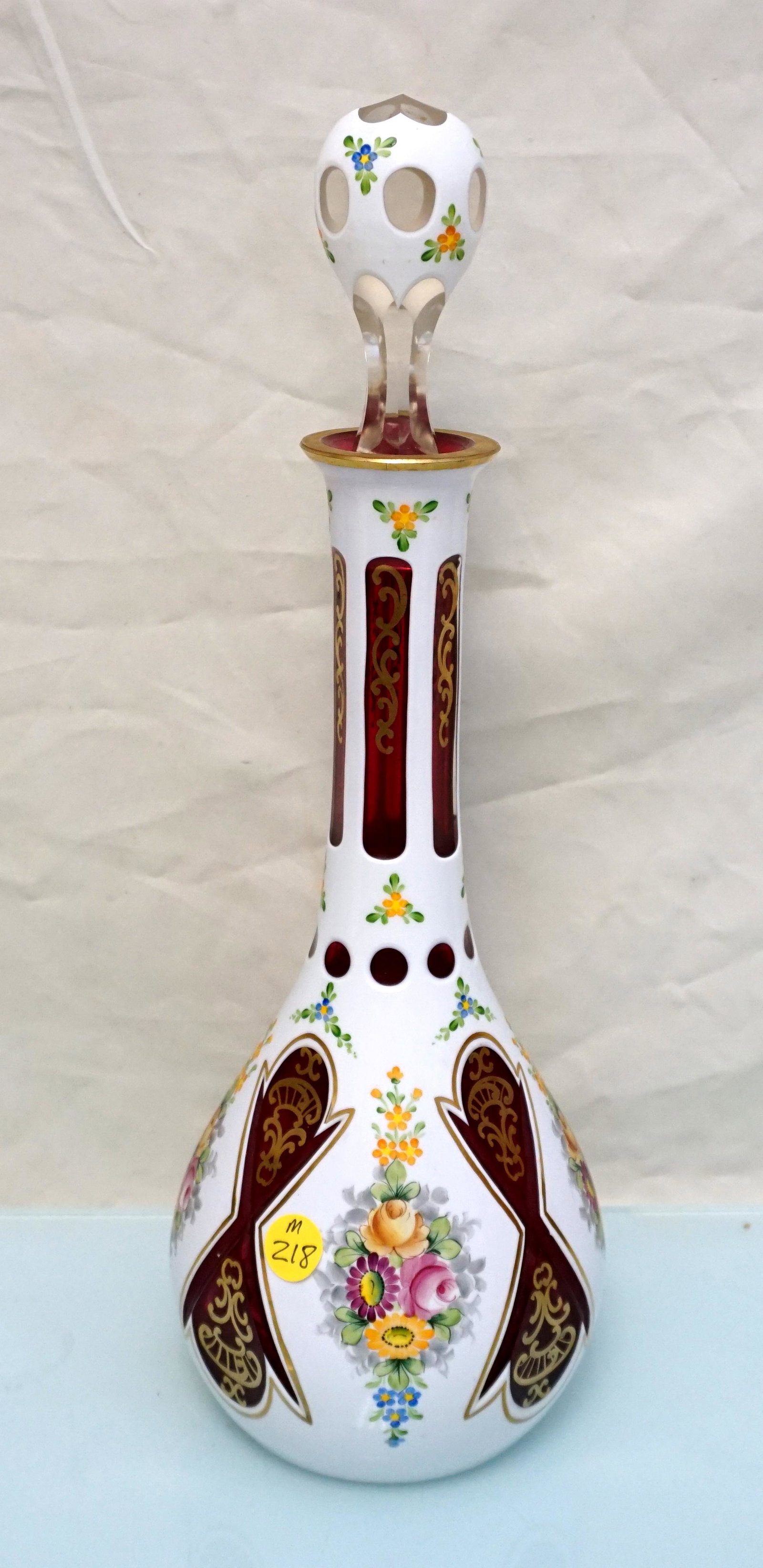 TALL BOHEMIAN GLASS WHITE CUT TO RUBY RED DECANTER (1 of 7)