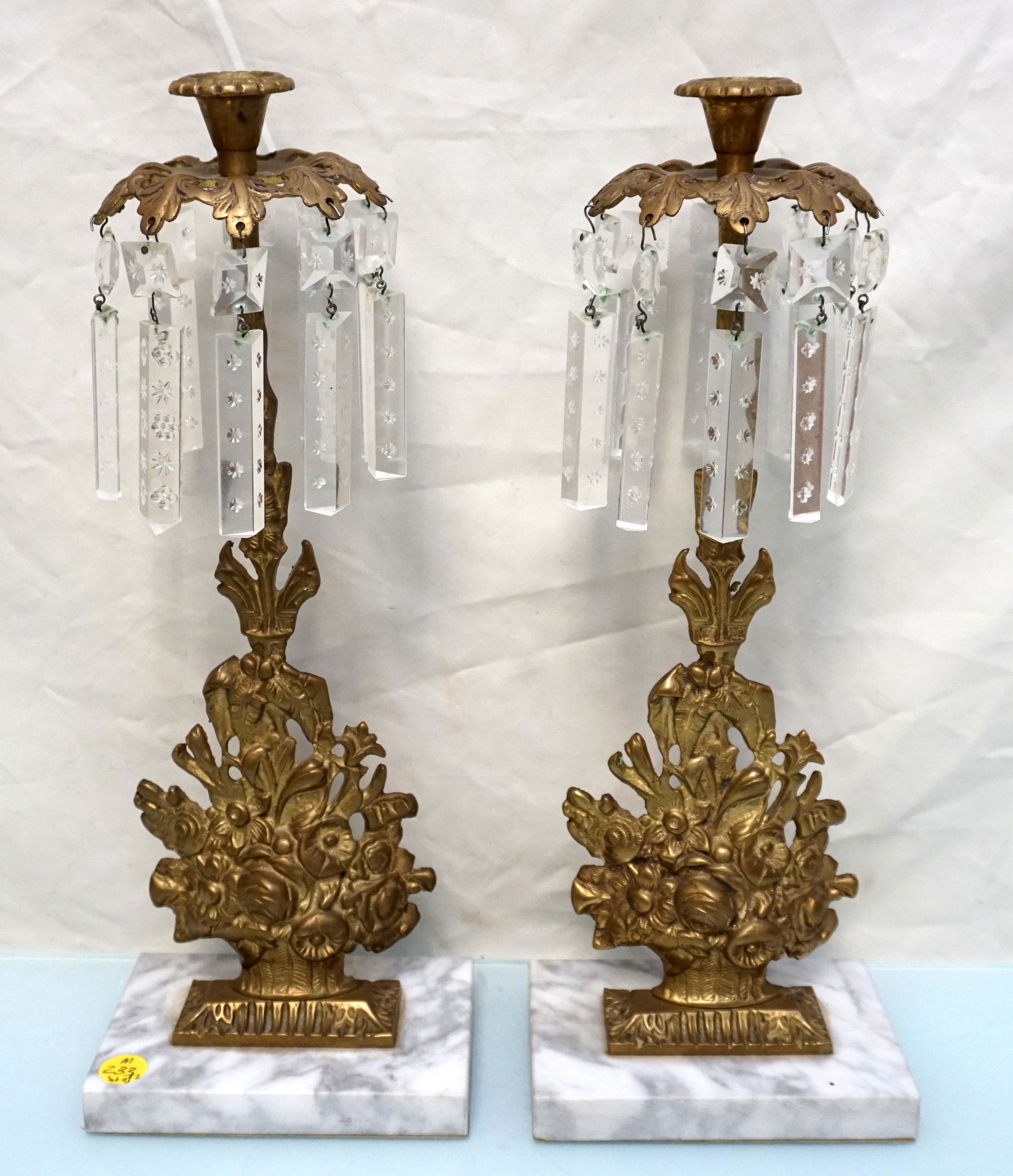 PAIR GILT BRASS & MARBLE GIRANDOLE / CANDLESTICKS (1 of 5)