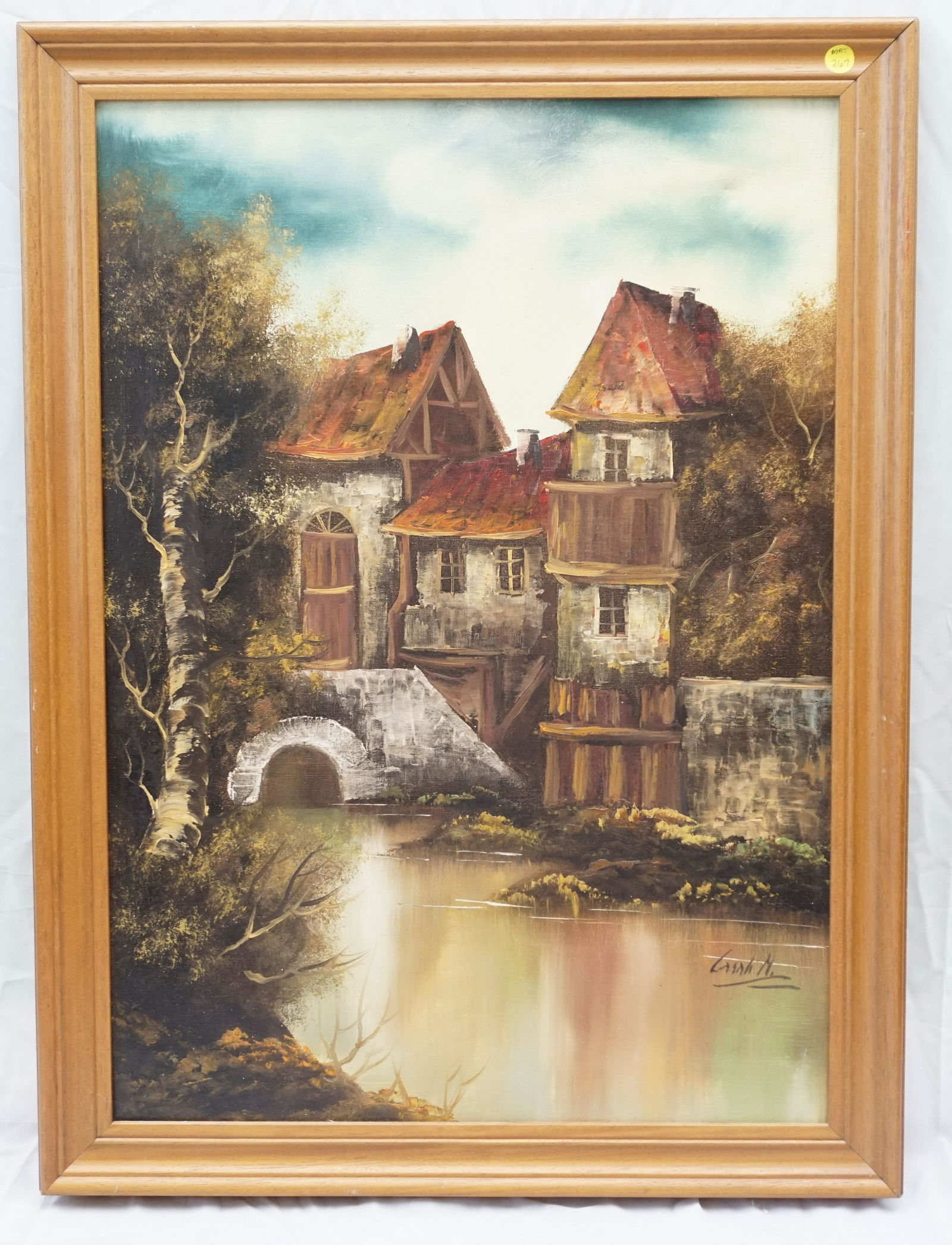 MID CENTURY OIL PAINTING OLD MILL (1 of 6)