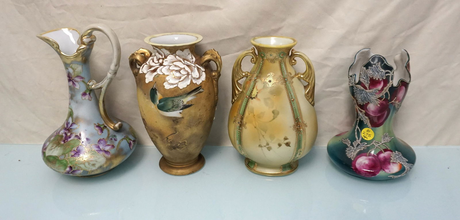 4PC RARE HAND PAINTED NIPPON VASES + EWER (1 of 6)