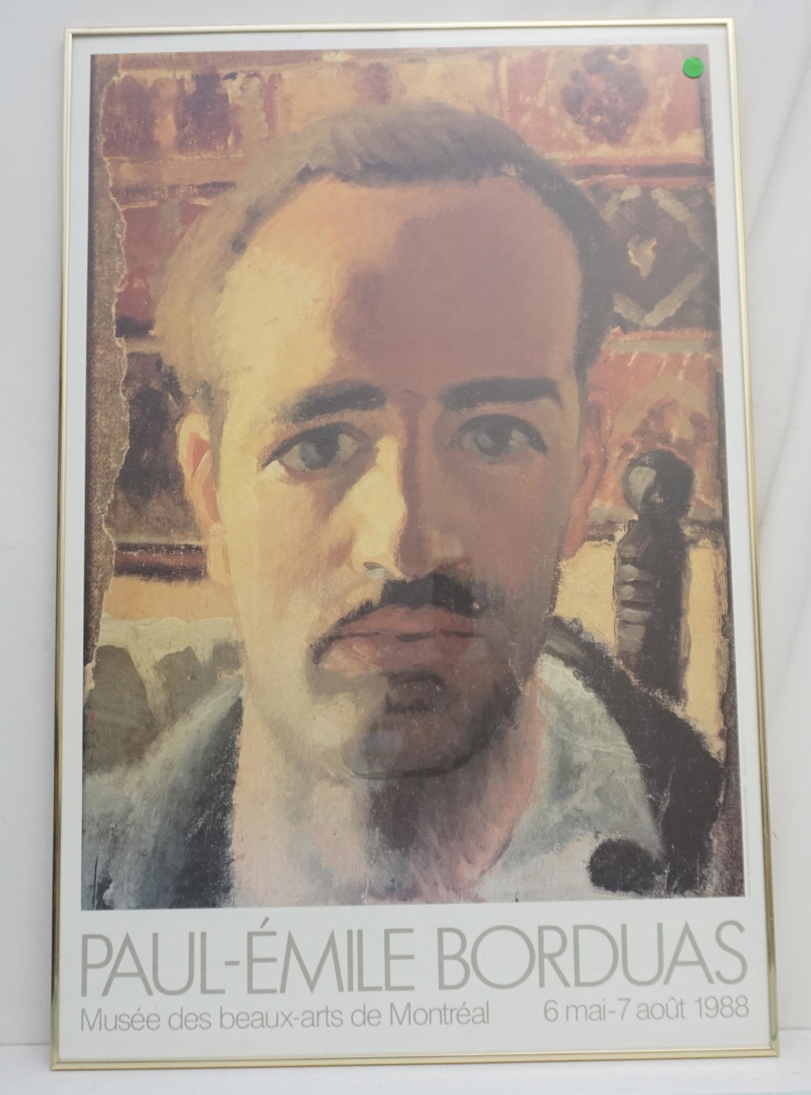 VINTAGE PAUL-EMILE BORDAUS POSTER: Vintage 1988 Paul-Emile Bordaus Poster with Self Portrait from the Musee des beaux-arts de Montreal. In frame measures 24 1/2"x36 1/2"x1/ Weight 10 pds 6 oz. NO IN HOUSE SHIPPING. PROVENANCE: The Esta