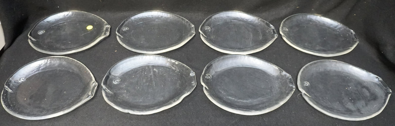 8 VINTAGE CLEAR GLASS FISH PLATES: Eight (8) Vintage Glass Fish Plates. Each 10 1/2"x8 3/4". Weight 17 pds. PROVENANCE: A Charleston Private Estate. NO IN HOUSE SHIPPING. *******Shipping on this item offered through, UPS (843) 203-3466