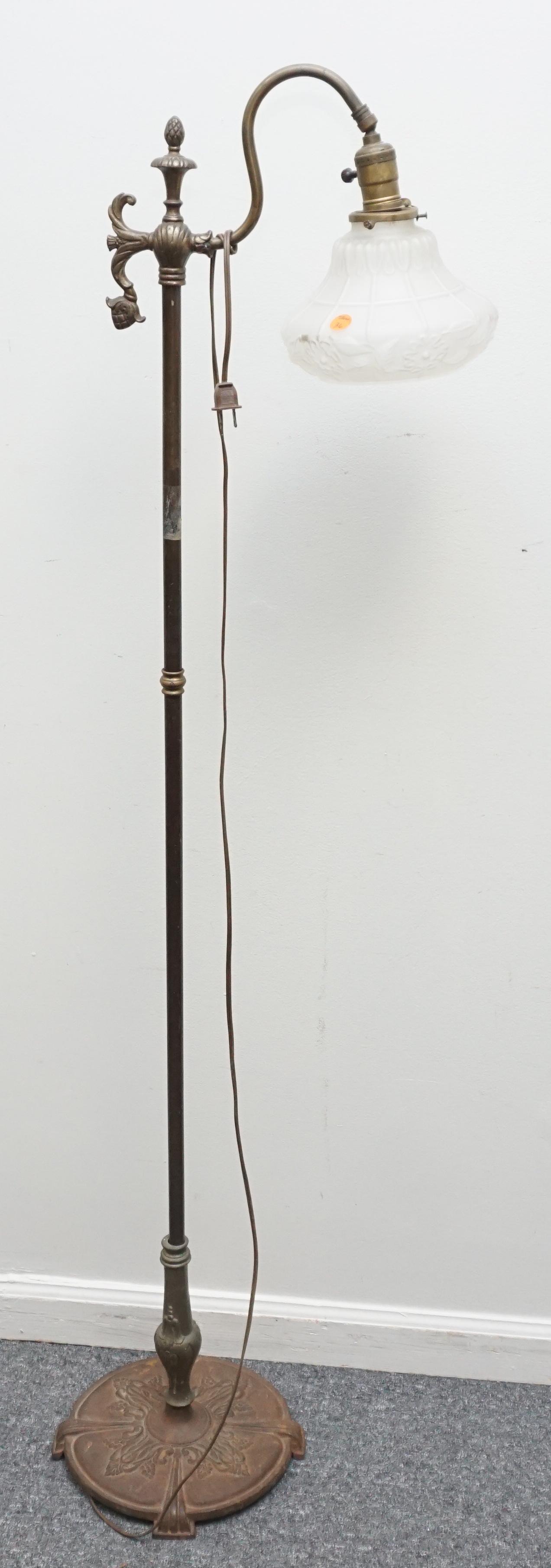 ANTIQUE CAST IRON FLOOR LAMP FROSTED SHADE (1 of 6)