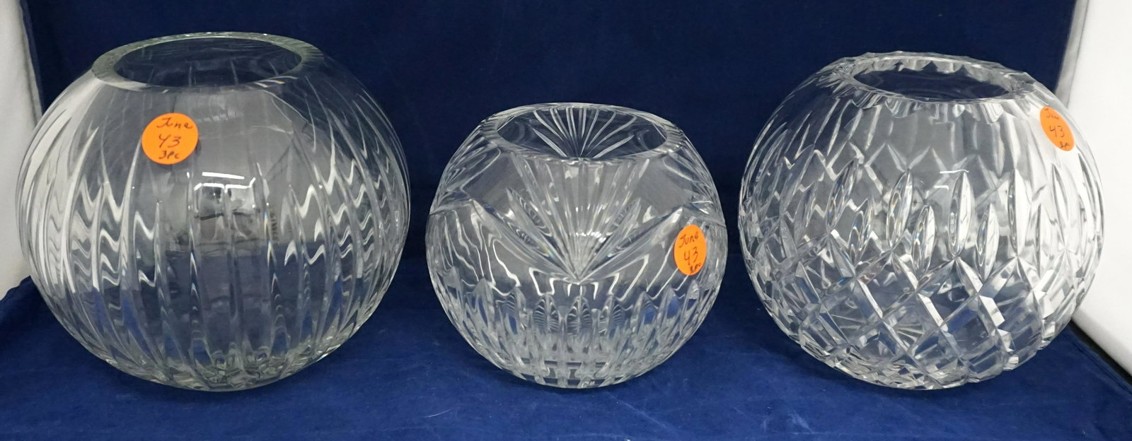 3 CUT CRYSTAL ROSE BOWLS (1 of 8)