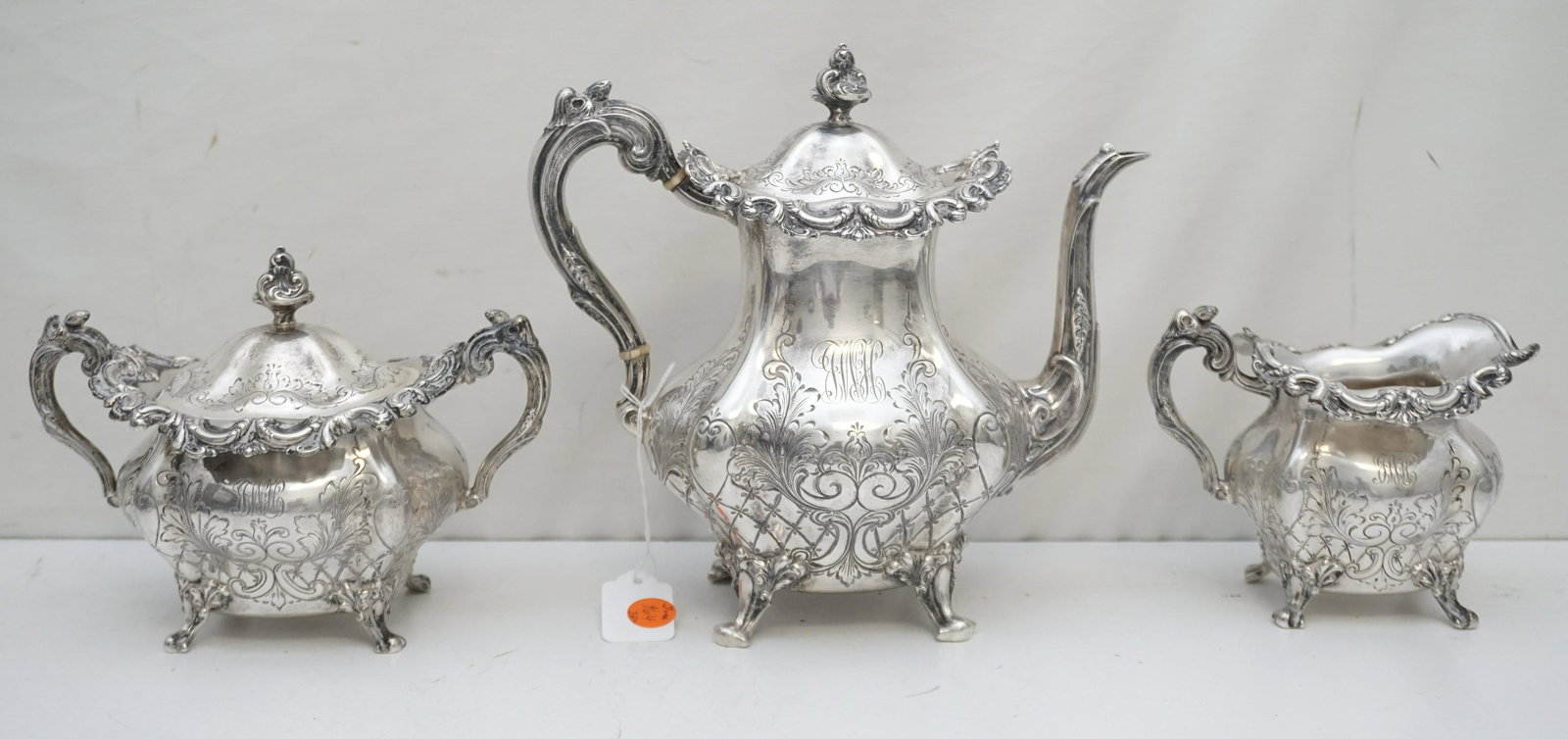 3 PC ANTIQUE STERLING SILVER TEA SET GALT & BRO (1 of 11)