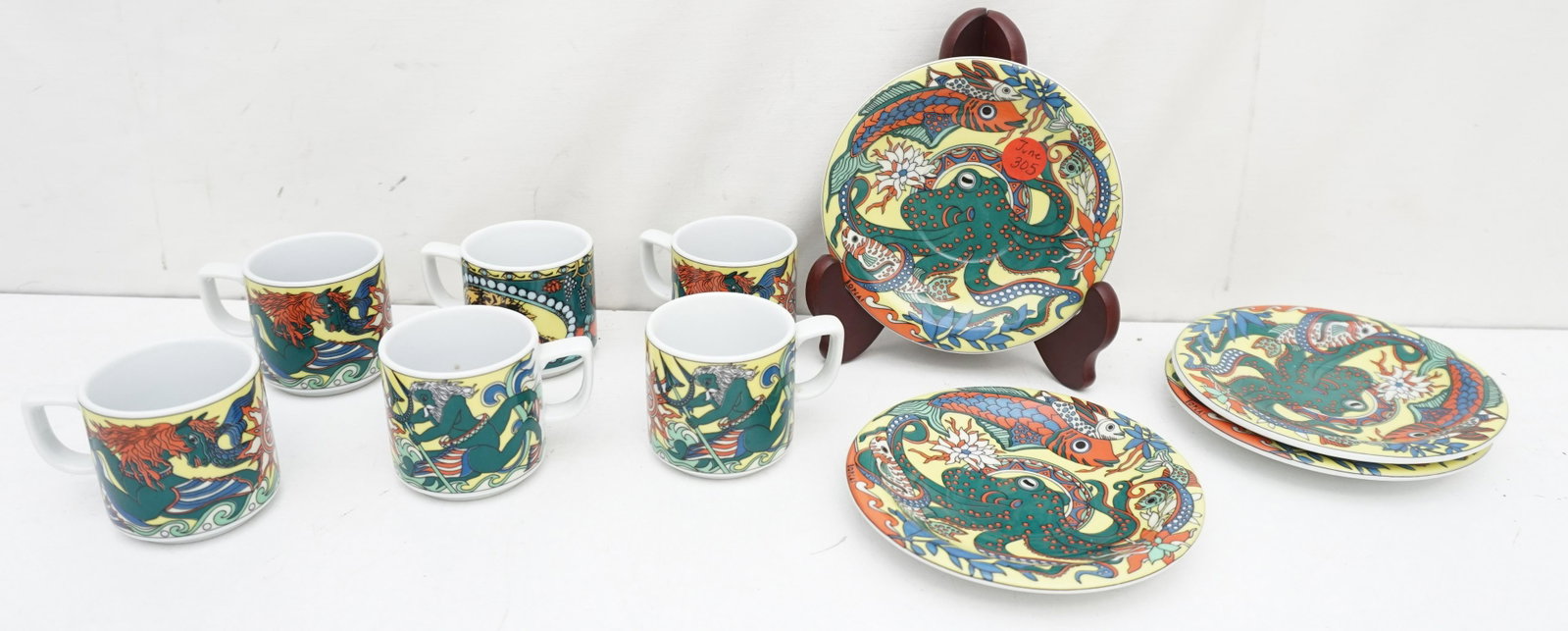 10 PC BOPLA SWISS DEMITASSE CUPS & SAUCERS: Bopla Langenthal Made in Switzerland 6 Demitasse / Espresso Cups and 4 Saucers. Cups 2 1/4" and Saucers 5". Weight on all 2 pds 9 oz.2 PC ANTIQUE ENGLISH IMARI