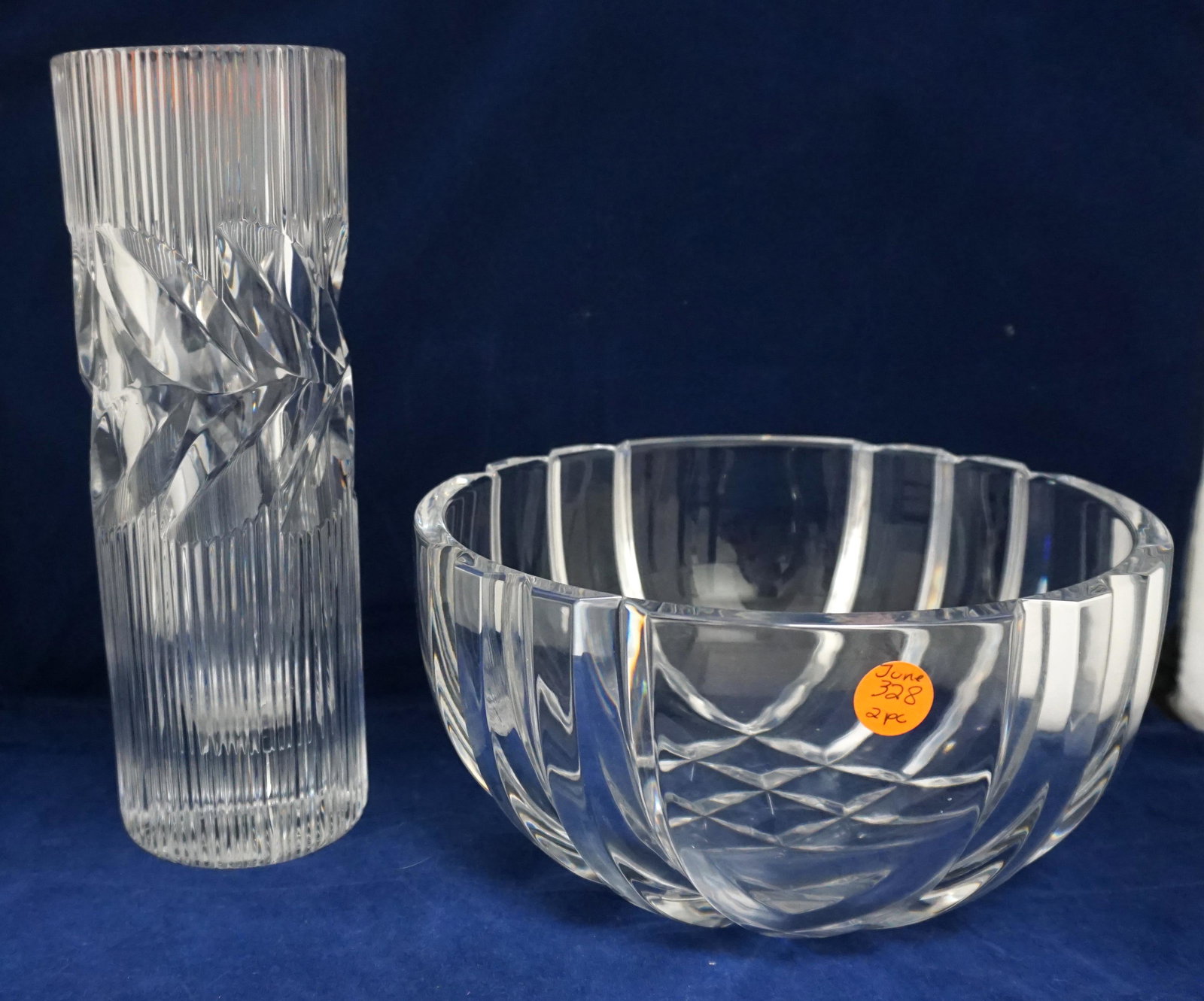 2 PC CONTEMPORARY CUT CRYSTAL VASE - BOWL (1 of 8)