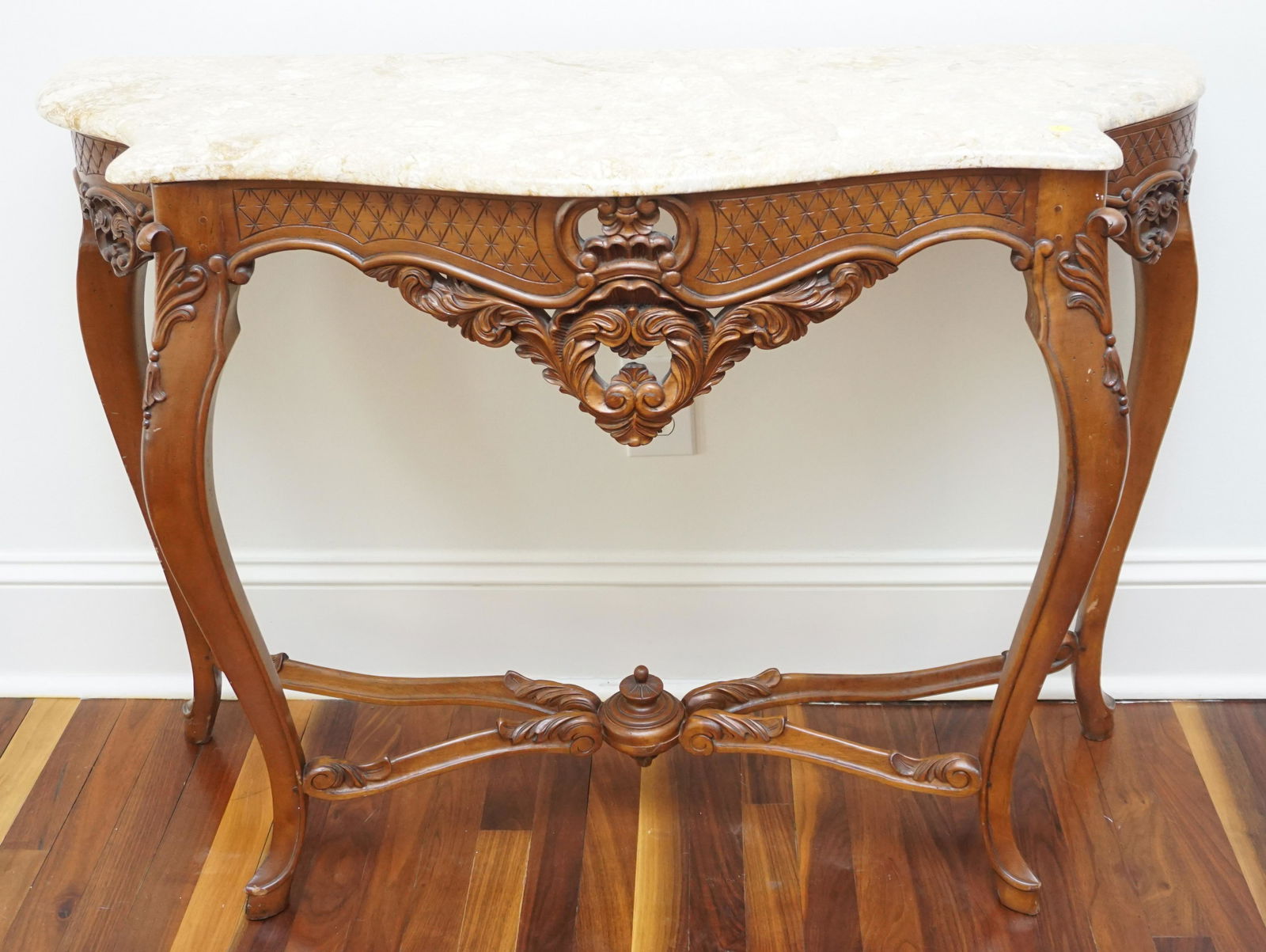 CARVED FRENCH STYLE MARBLE TOP CONSOLE (1 of 9)