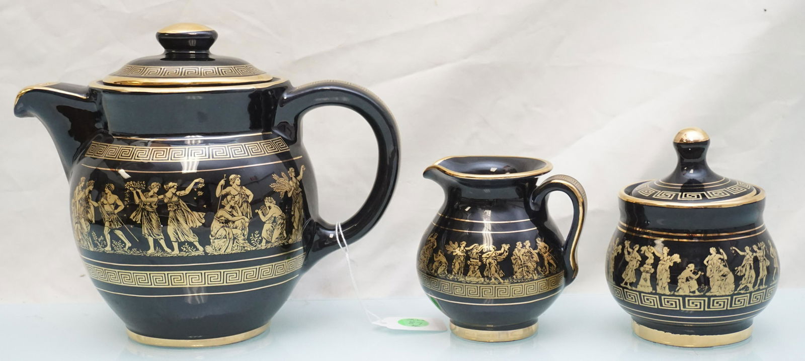 3 PC COFFEE TEA SET COBALT & 24k GOLD GREECE (1 of 7)