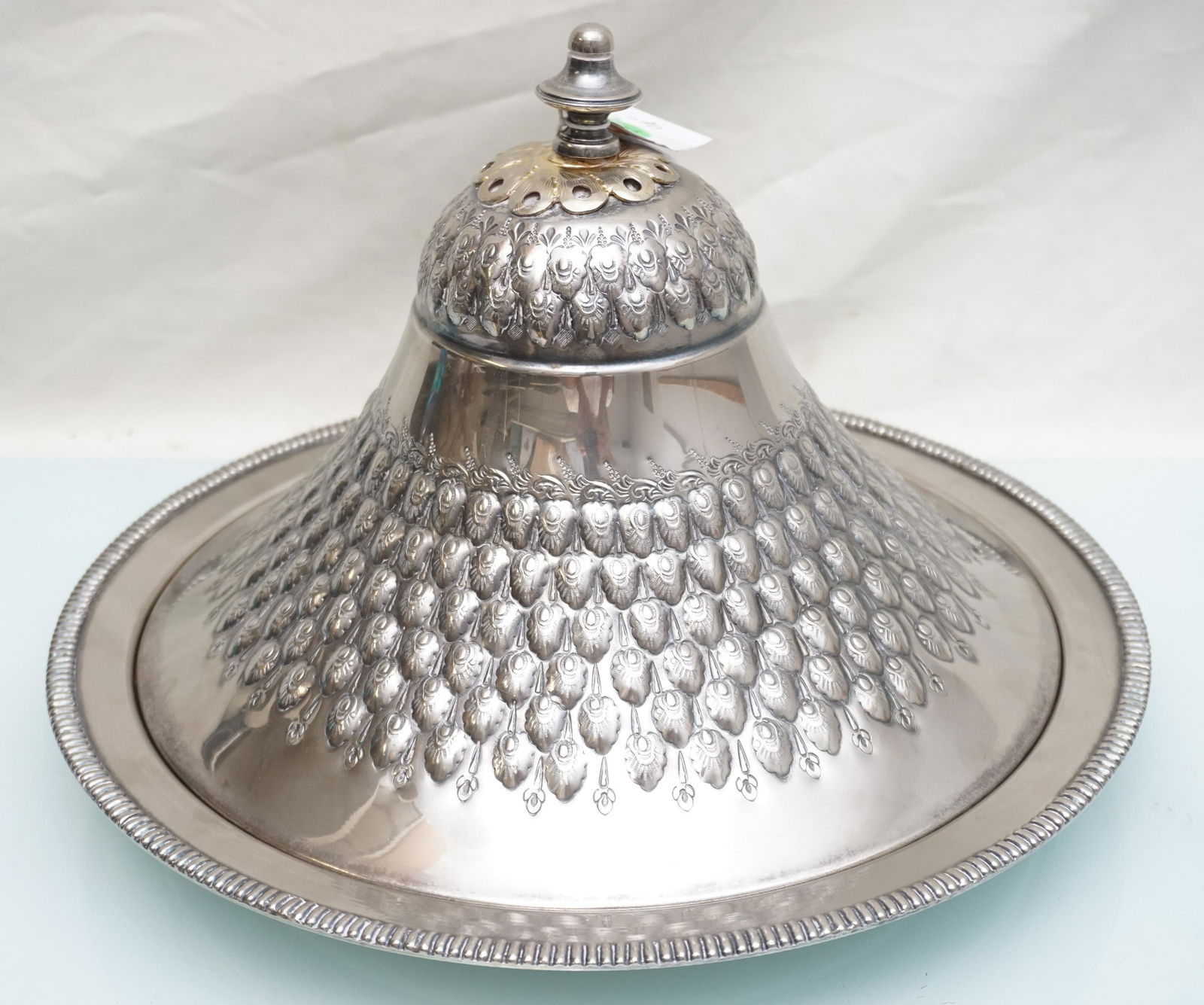 ORNATE REPOUSSE SILVER PLATE DOME & PLATTER (1 of 7)