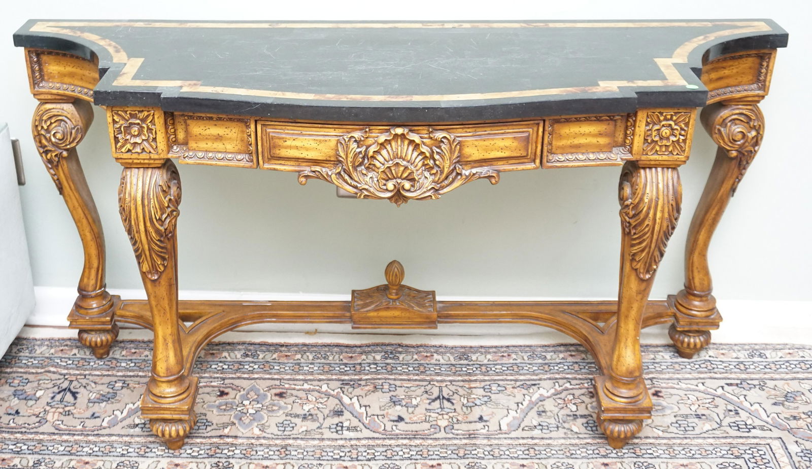 ITALIAN CARVED CONSOLE TABLE WITH BLACK MARBLE INLAID TOP (1 of 8)