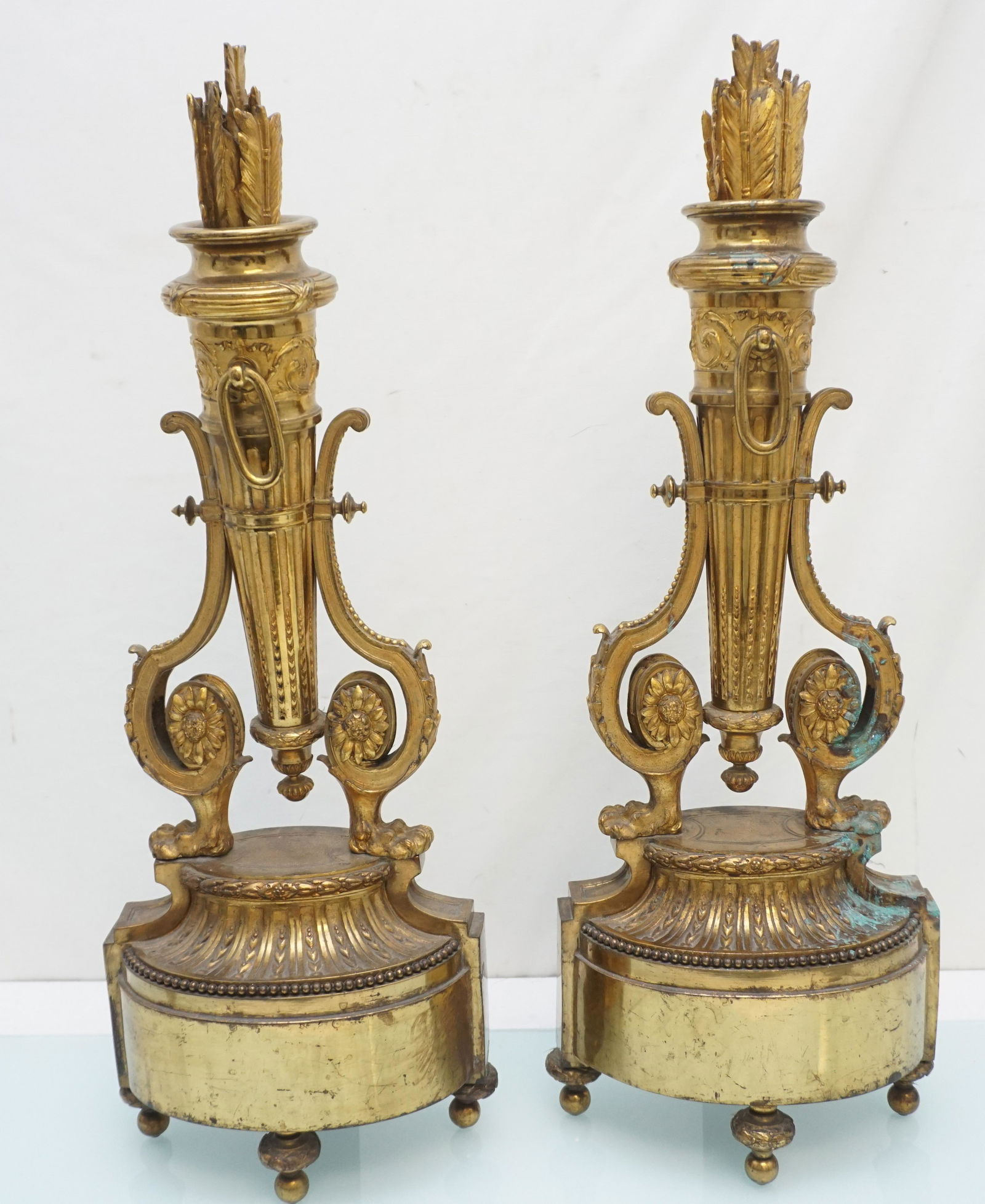 LARGE PAIR DORE BRONZE FRENCH CHENETS 1900 (1 of 8)