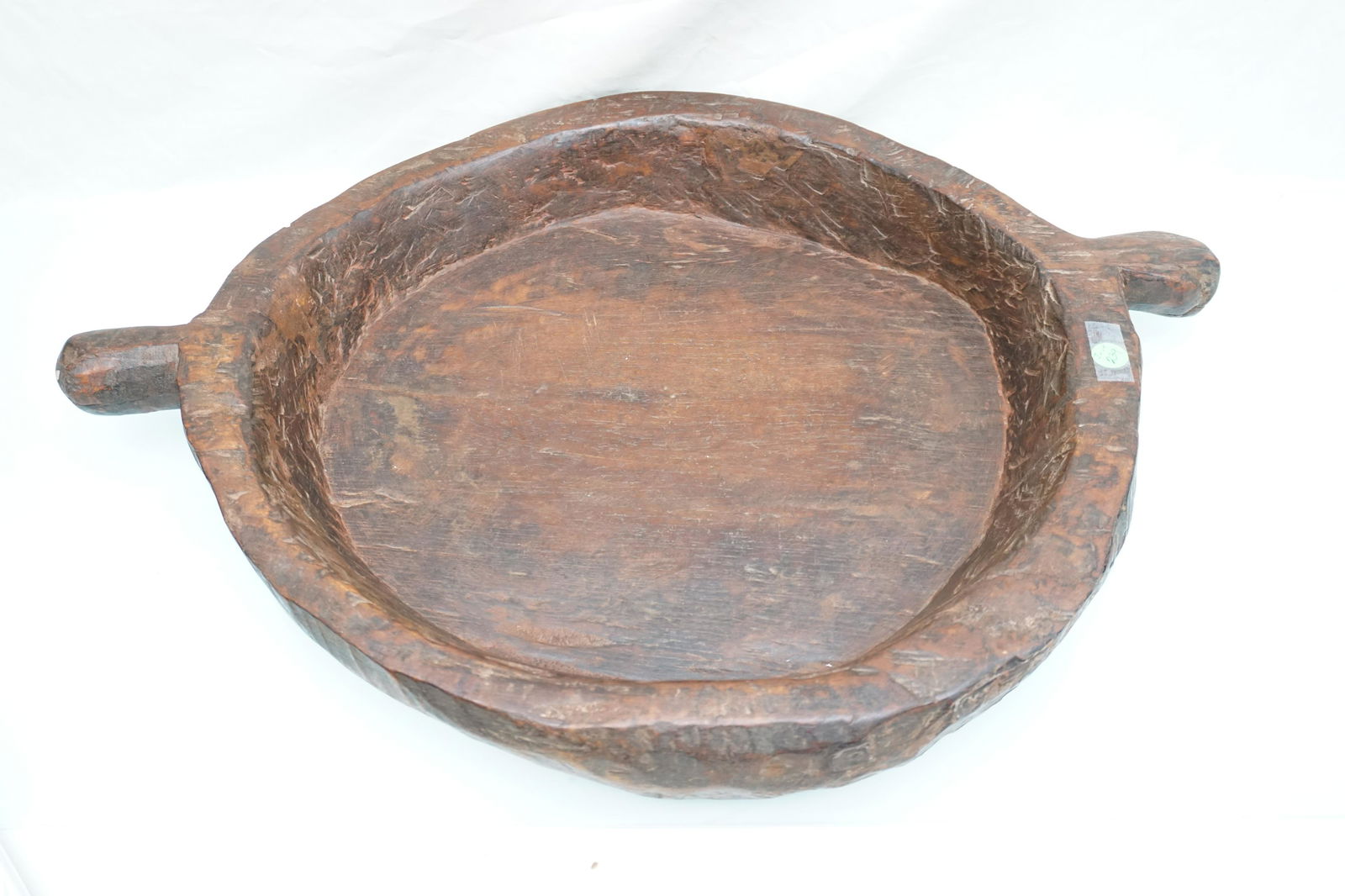 LARGE PRIMITIVE CARVED BOWL W HANDLES (1 of 8)