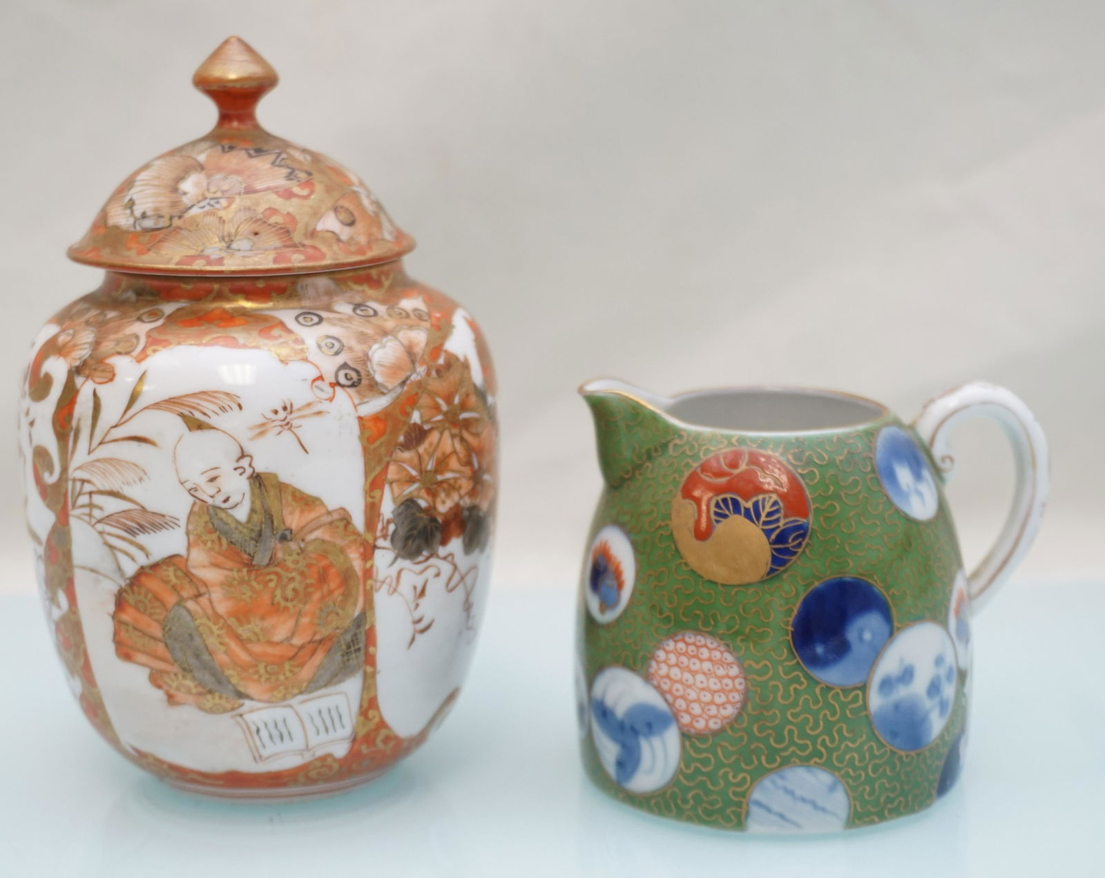 2 pc 1920 KUTANI PORCELAIN JAR & FUKAGAWA CREAMER (1 of 5)