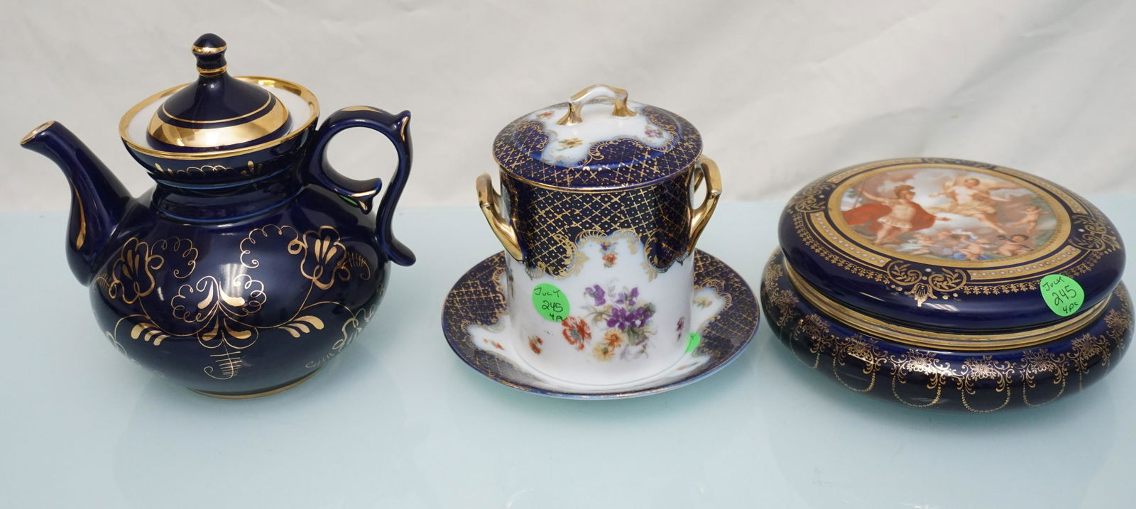3 VINTAGE COBALT & GOLD PORCELAIN TEAPOT - BOX + (1 of 12)