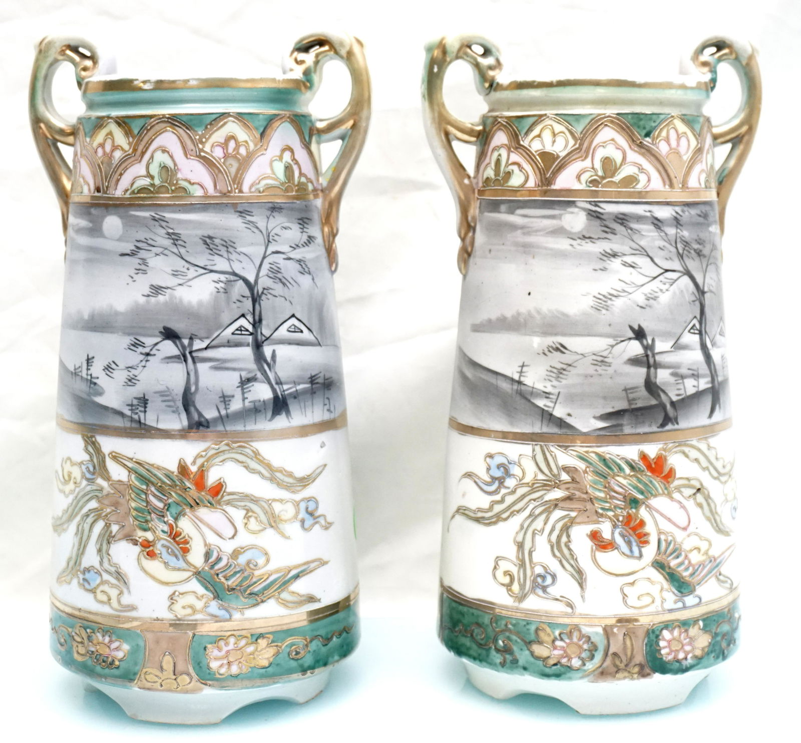 PAIR PORCELAIN HAND PAINTED JAPAN VASES (1 of 9)
