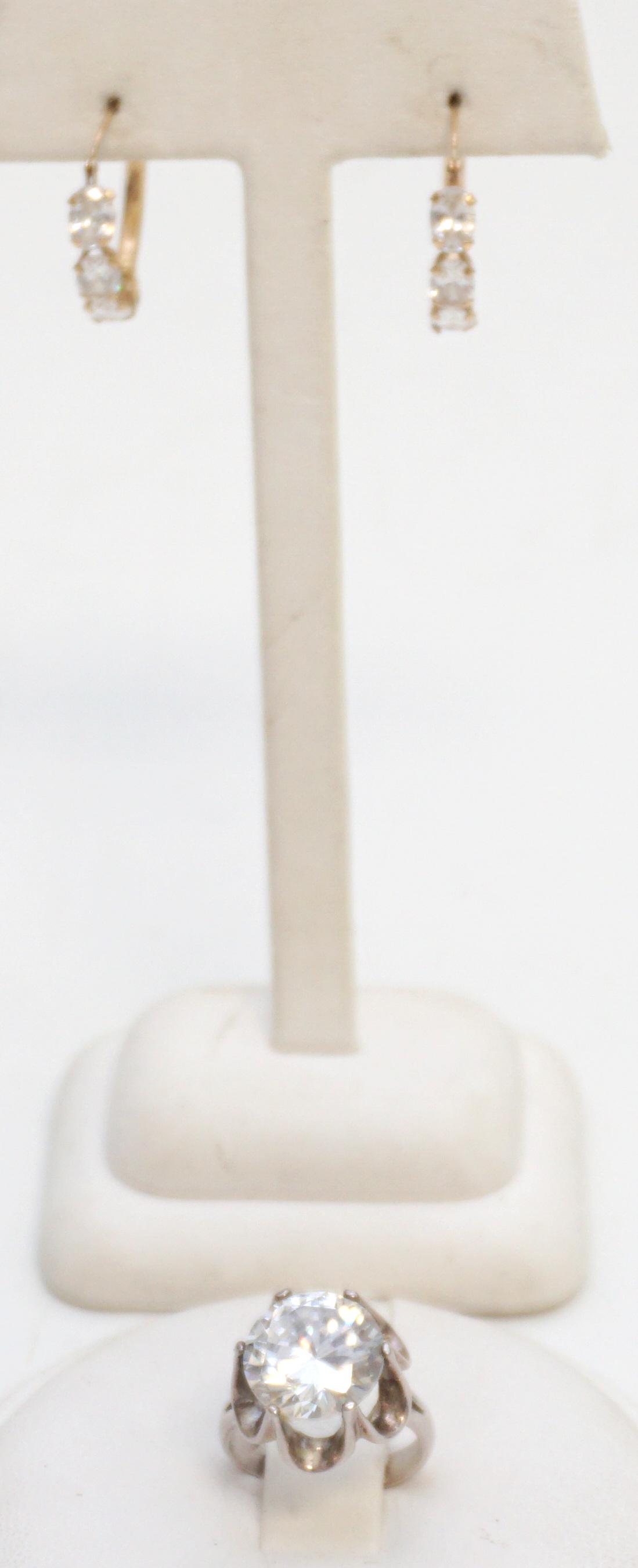 2PC STERLING SILVER RING & CZ EARRINGS (1 of 4)