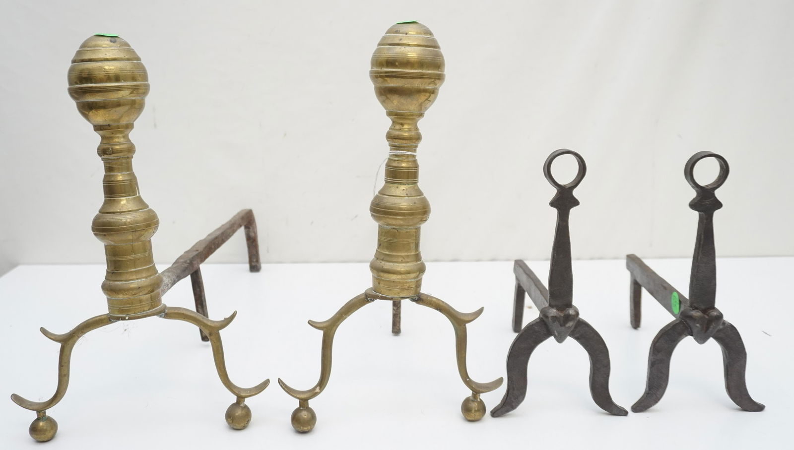 2 PAIR ANDIRONS BRASS & WROUGHT IRON (1 of 4)