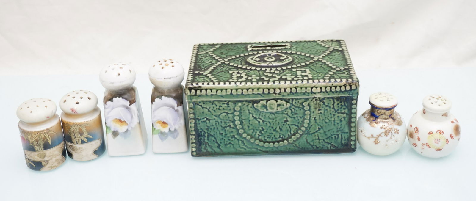 7 PC BOWERY BANK + 6 HAND PAINTED SALTS (1 of 8)