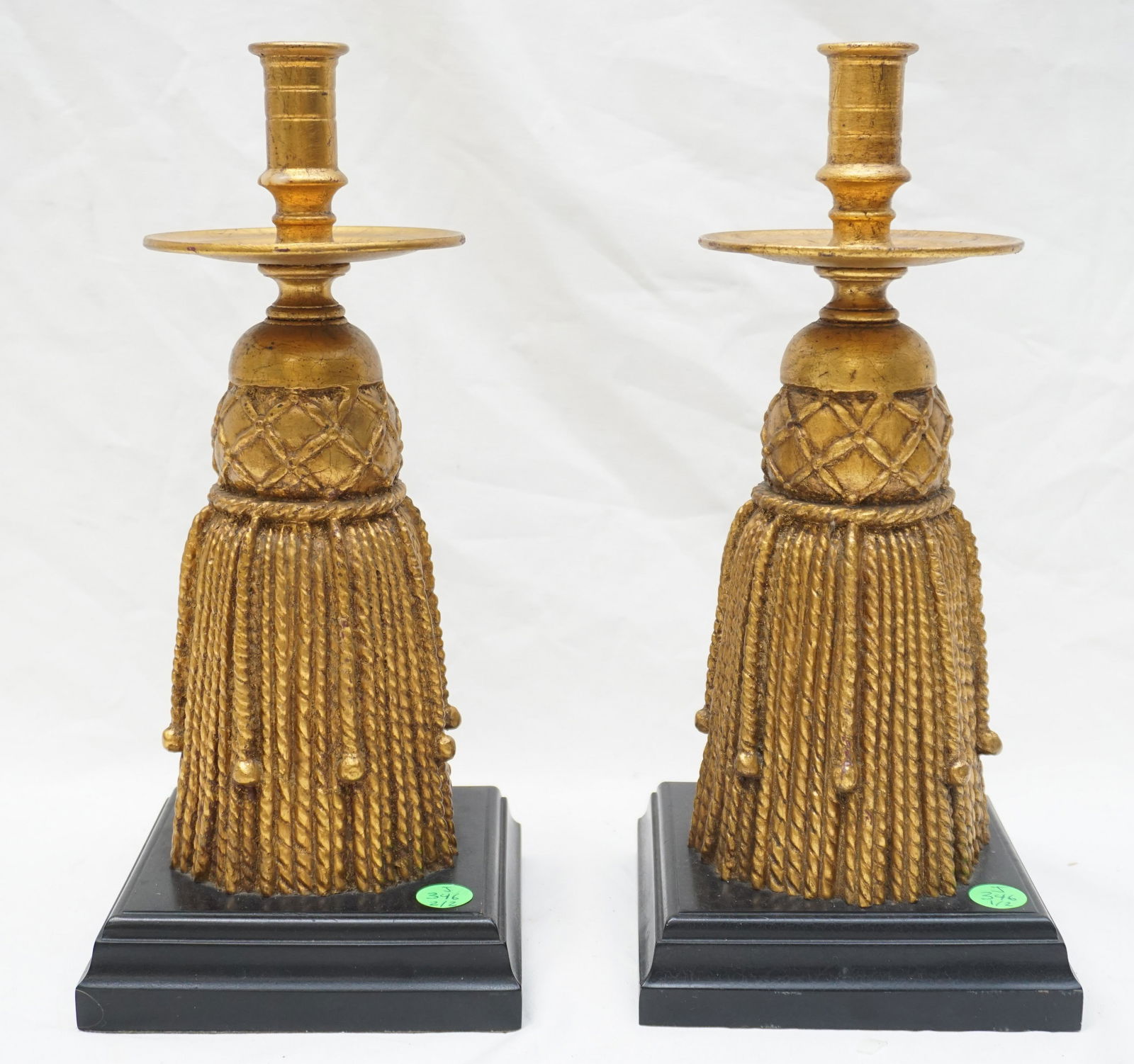 2 COMPOSITE GILT TASSEL CANDLESTICKS (1 of 3)