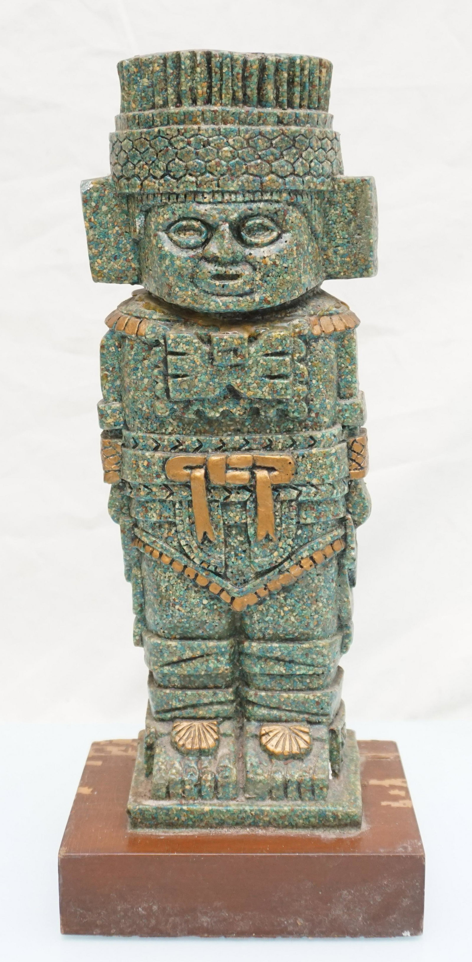 VINTAGE MAYAN MEXICAN GOD: Vintage Mexican Mayan God made from Turquoise Chips and Resin. Measures 6"x5"x15". Weight 9 pds. PROVENANCE: A Charleston SC Private Estate. NO IN HOUSE SHIPPING. *******Pickup or Shipping on this ite