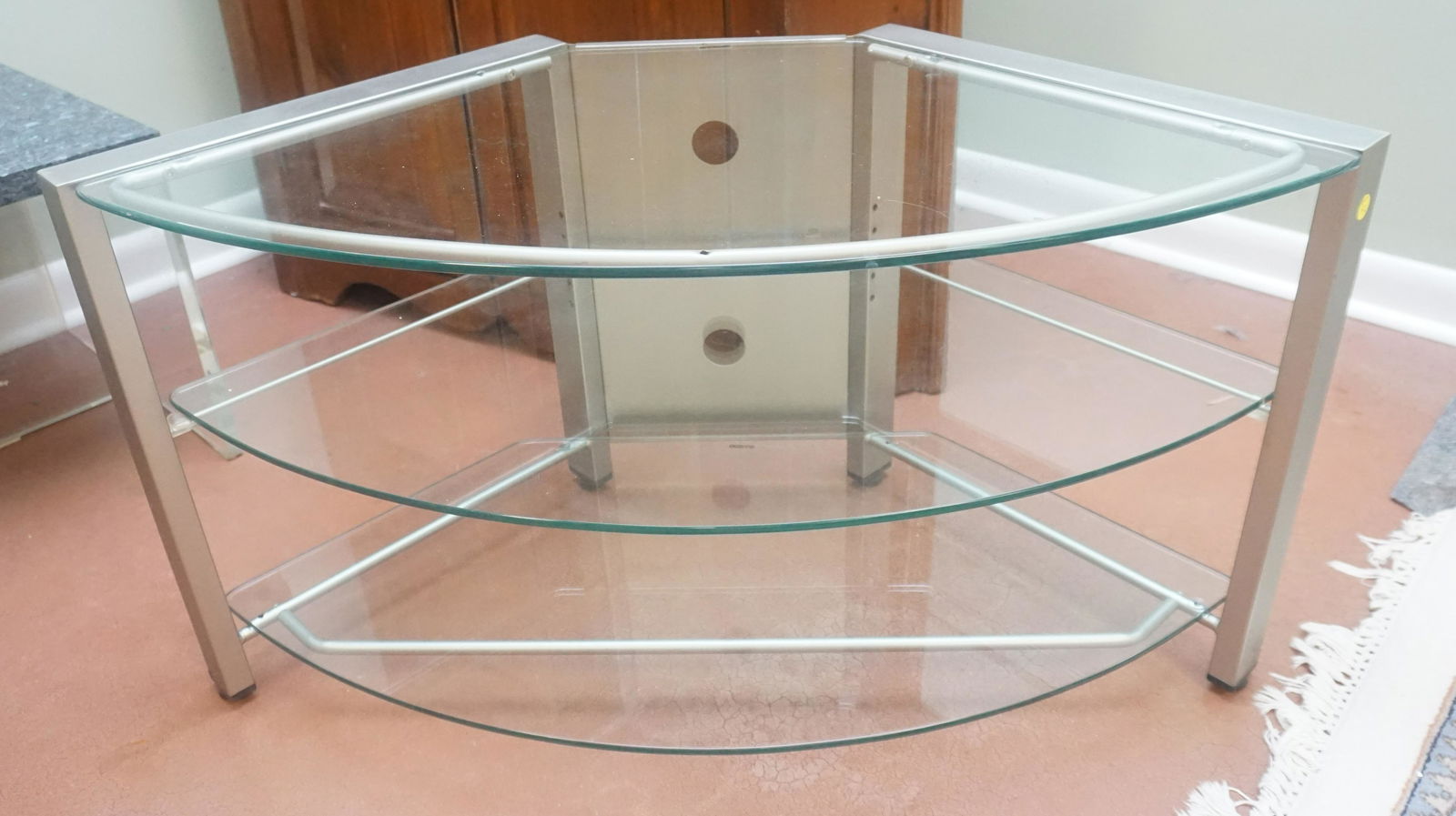 VINTAGE CHROME AND GLASS STAND (1 of 3)