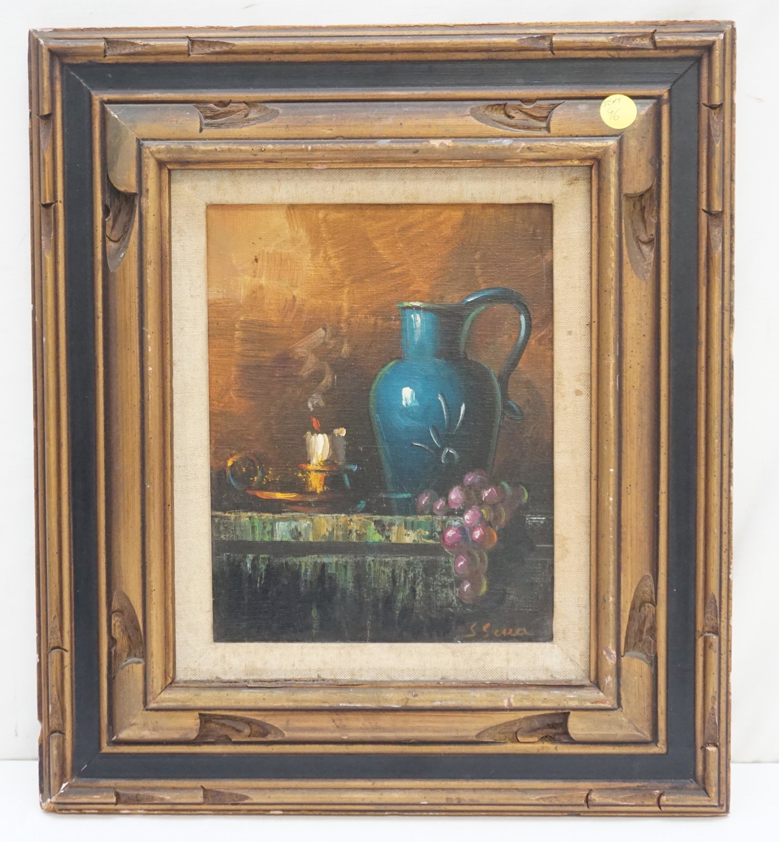 JOAN SERRA MELGOSA (1899-1970) OIL ON CANVAS STILL LIFE: Joan Serra Melgosa (spain, 1899-1970) Still Life Oil on Canvas, Signed. In frame measures measures 20"x16"x1 1/2". Weight 3 pds 6 oz. Joan Serra Melgosa trained at the Escuela de la Lonja in Barcelona