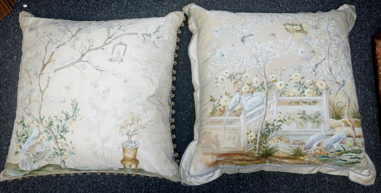 2 LARGE HAND PAINTED SILK CHINOISERIE PILLOWS (1 of 8)