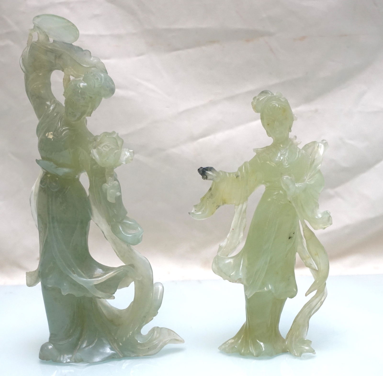 PAIR CHINESE JADEITE CARVED MAIDENS (1 of 8)