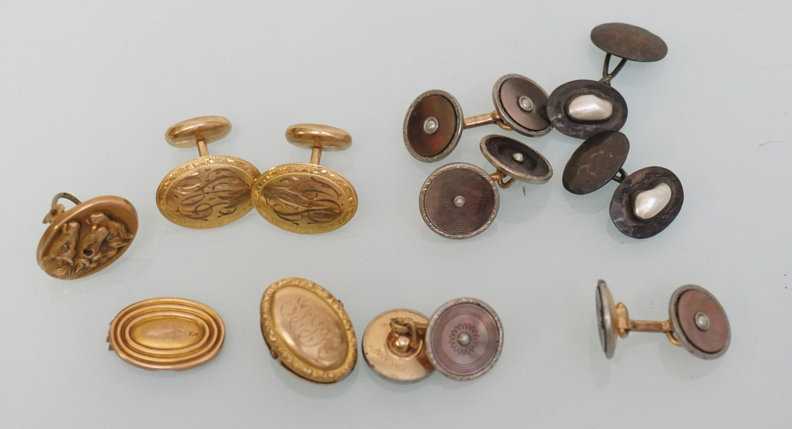 10 PC ANTIQUE 14K - STERLING - 10k CUFFLINKS - STUDS (1 of 3)