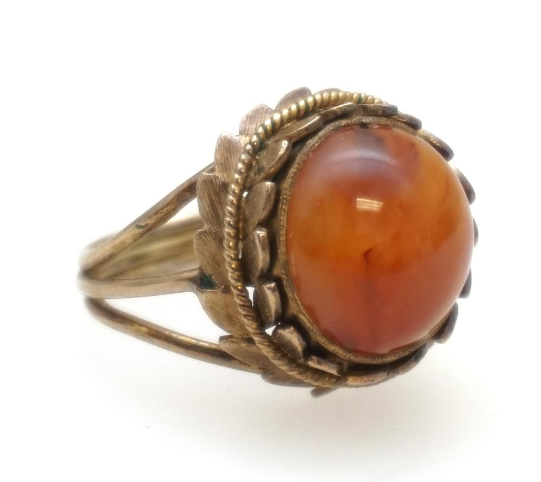 14KT GOLD ORANGE AGATE CABOCHON RING (SZ 6) (1 of 5)