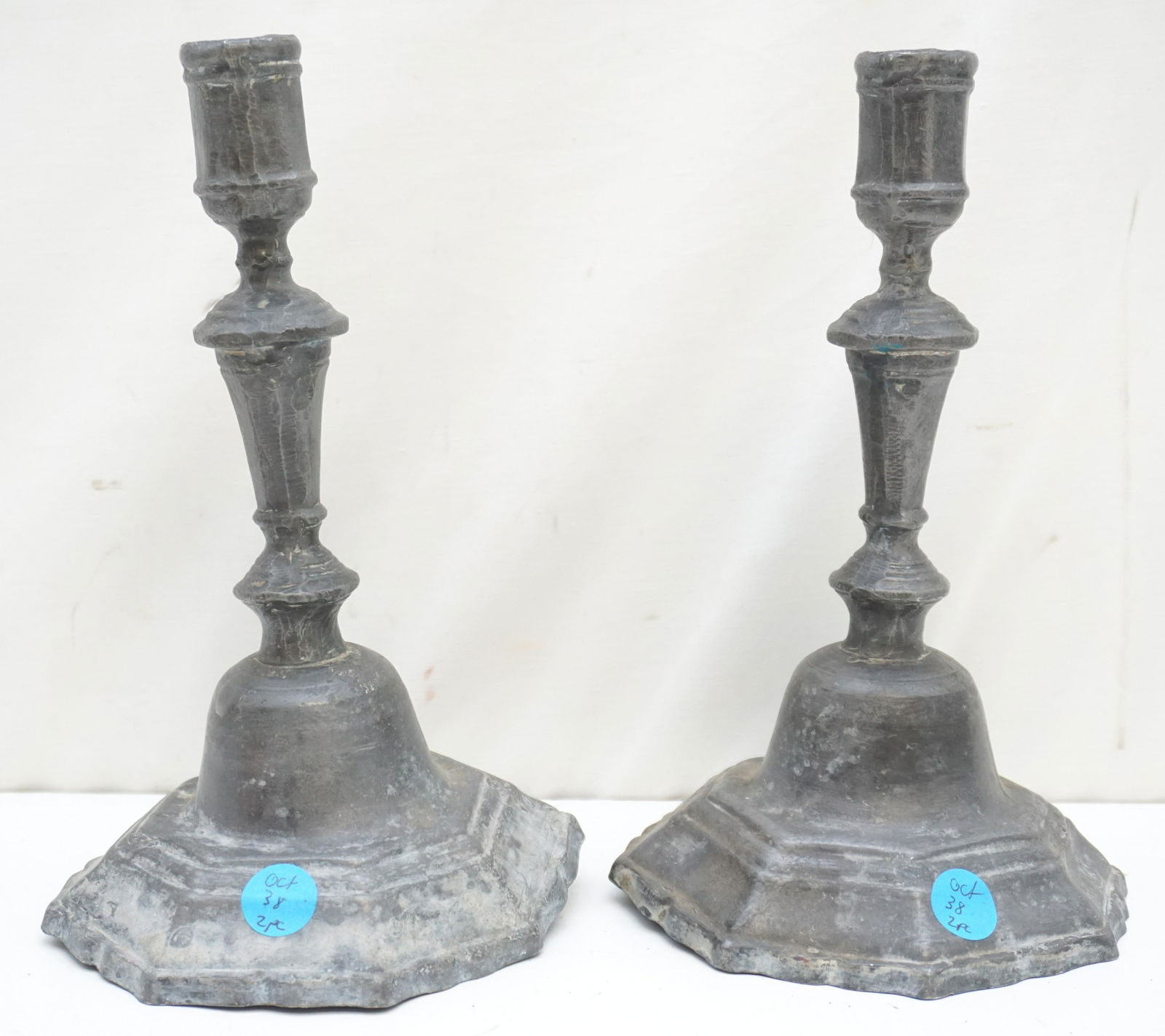 PAIR ANTIQUE FRENCH PEWTER CANDLESTICKS (1 of 7)