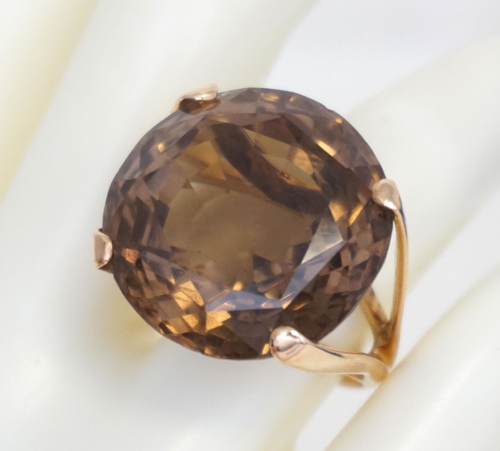 ESTATE 14KT GOLD LARGE SMOKY QUARTZ COCKTAIL RING (SZ 7.5) (1 of 5)