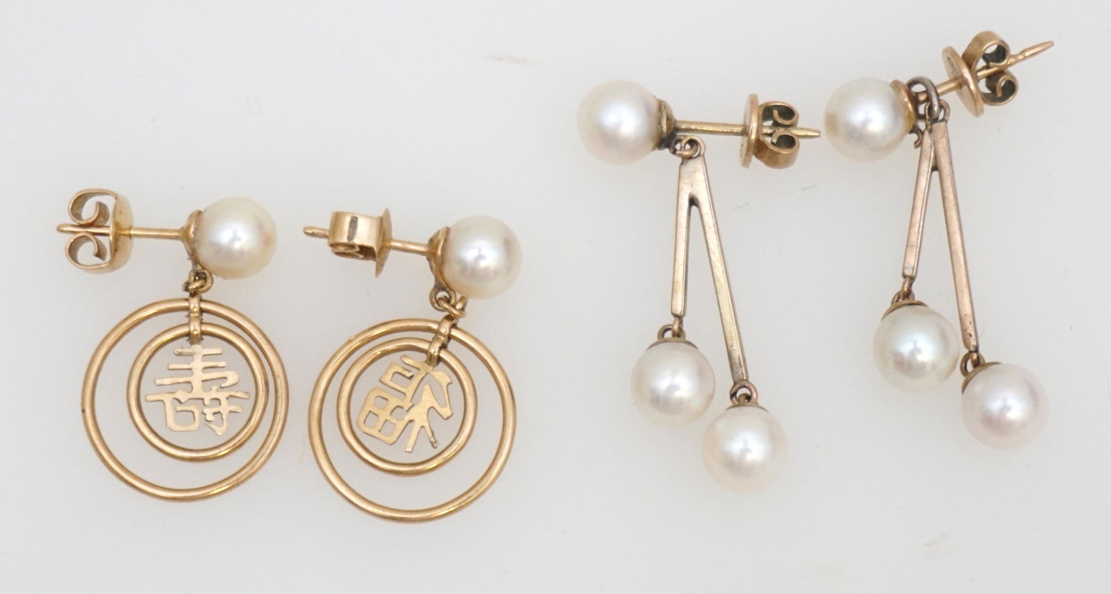 2 PAIR 14K CULTURED PEARL DANGLE EARRINGS (1 of 2)