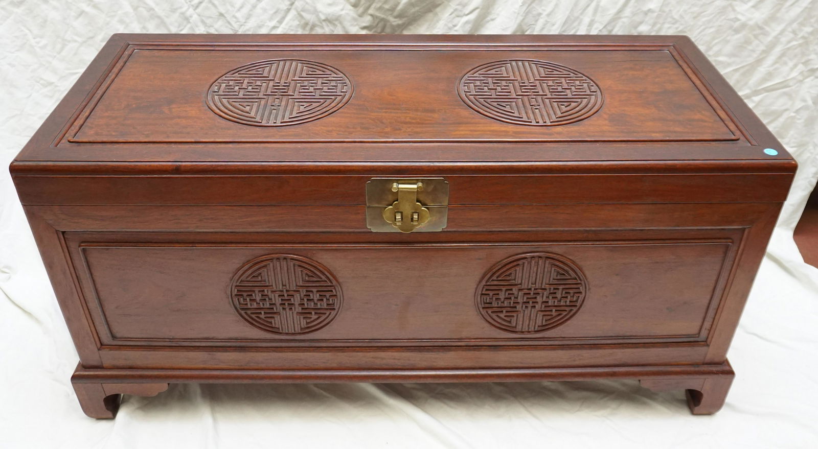 LARGE CHINESE CARVED BLANKET CHEST "SHOU" (1 of 8)
