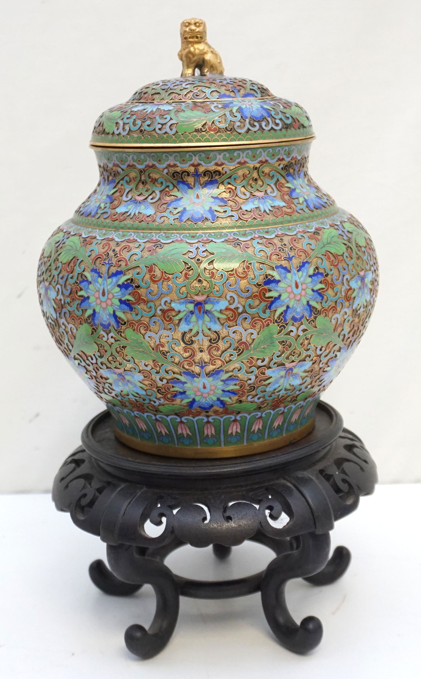 CHAMPLEVE GINGER JAR FOO DOG ON STAND (1 of 11)