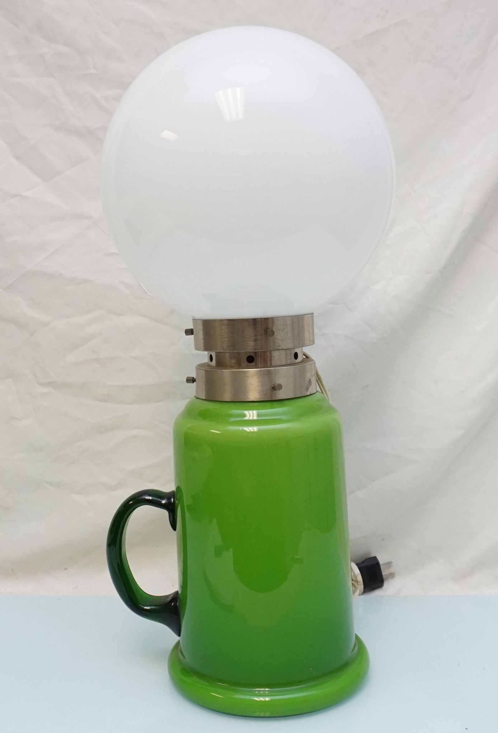 MCM ALDO NASON FOR MAZZAGA TABLE LAMP: MCM Italian Table Lamp by Aldo Nason for Mazzega, 1970s. With the original European Wiring (adapter added) in excellent condition, Top and bottom both light. Diameter 9.8" and Height 23.6". Weight 7 p