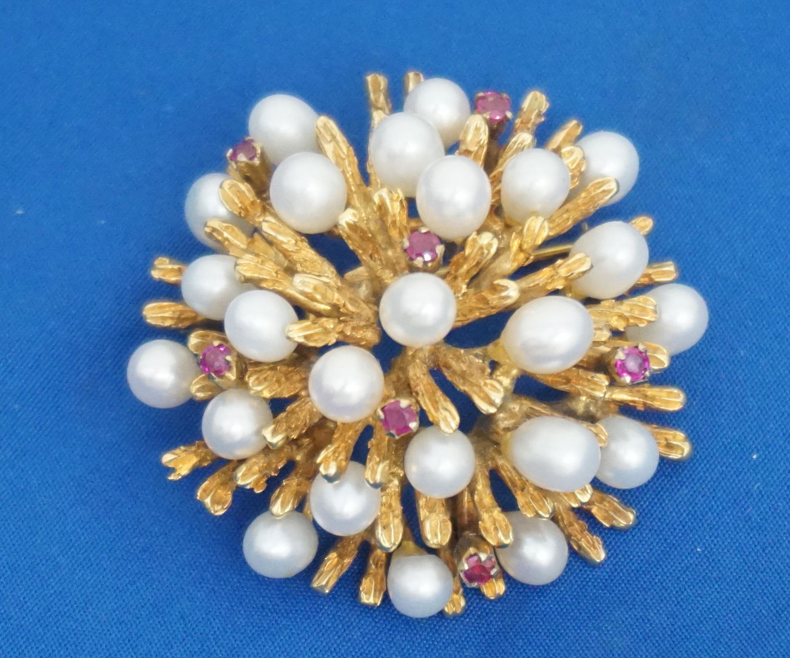 LARGE 14KT GOLD RUBY & PEARL BROOCH (22.50 GRAMS) (1 of 6)