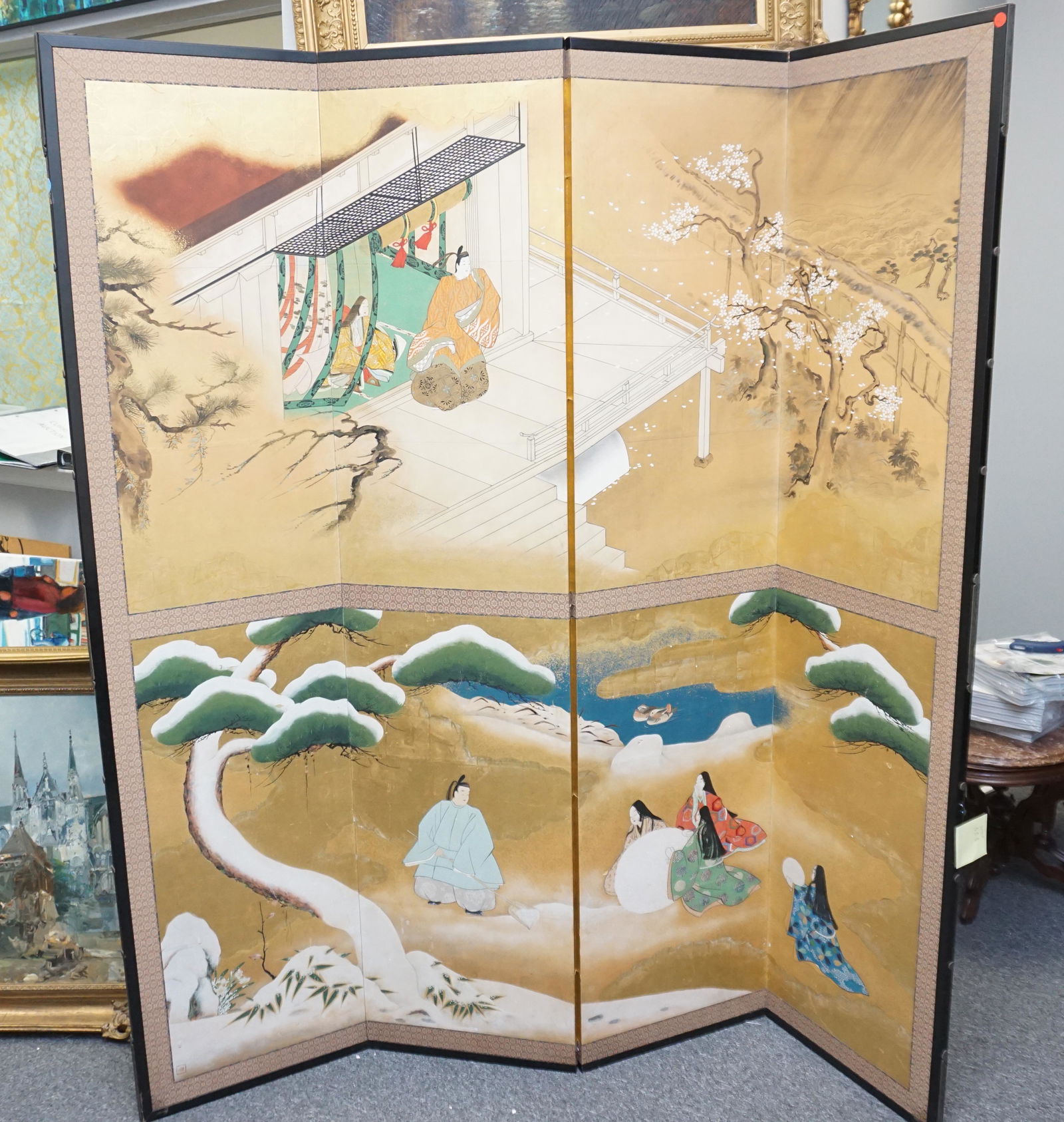 ANTIQUE JAPANESE HAND PAINTED GENJI MONOGATARI SCREEN (1 of 9)