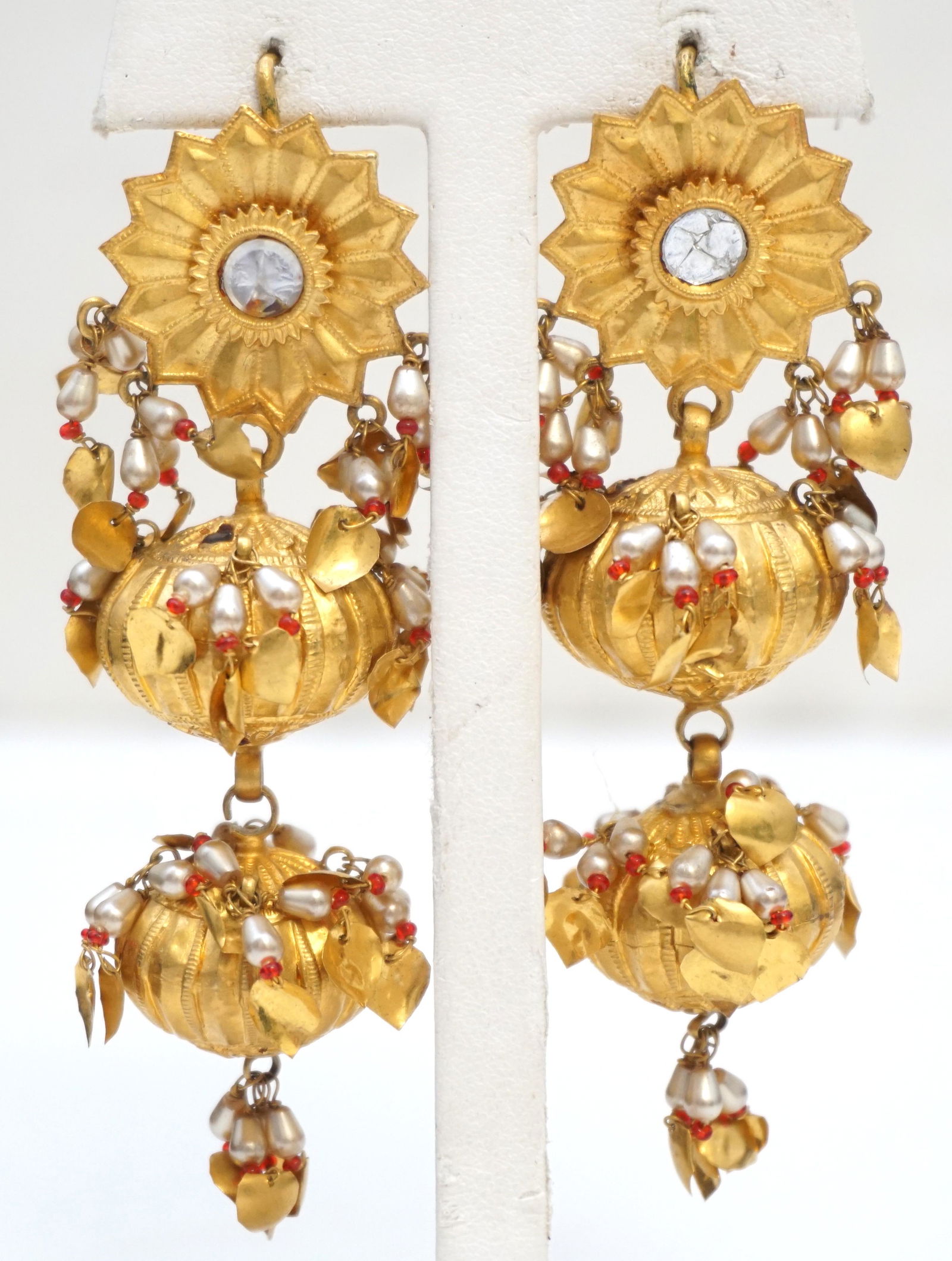 ESTATE 22KT GOLD MUGHAL DANGLE EARRINGS (42.70 GRAMS) (1 of 6)