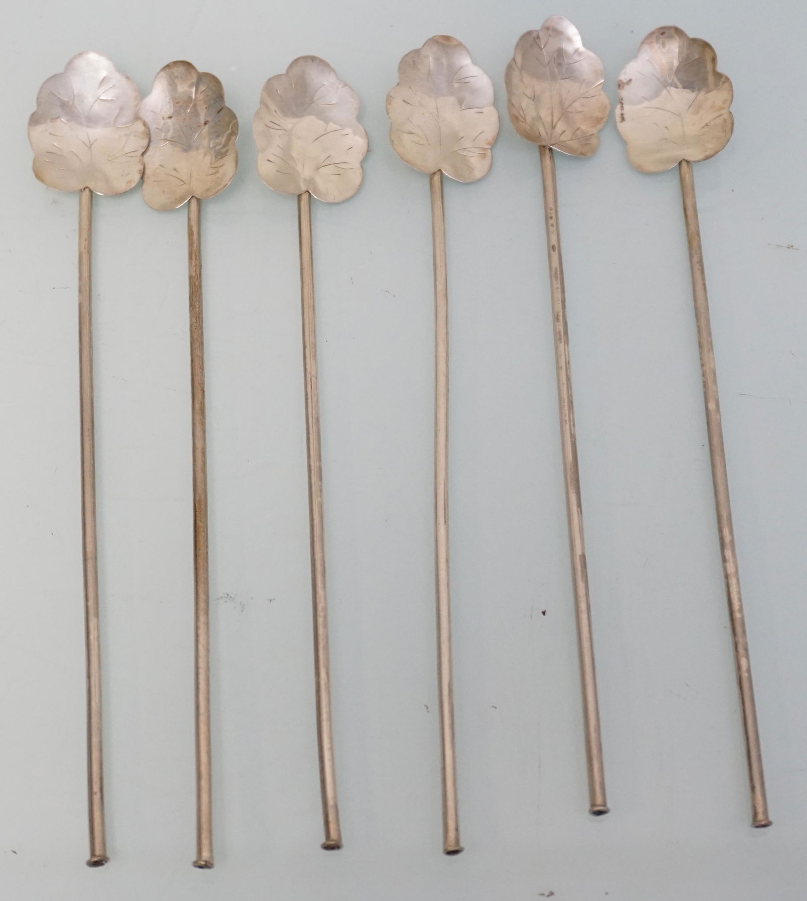 SET OF 6 STERLING SILVER LEAF SPOON STRAWS (1 of 4)