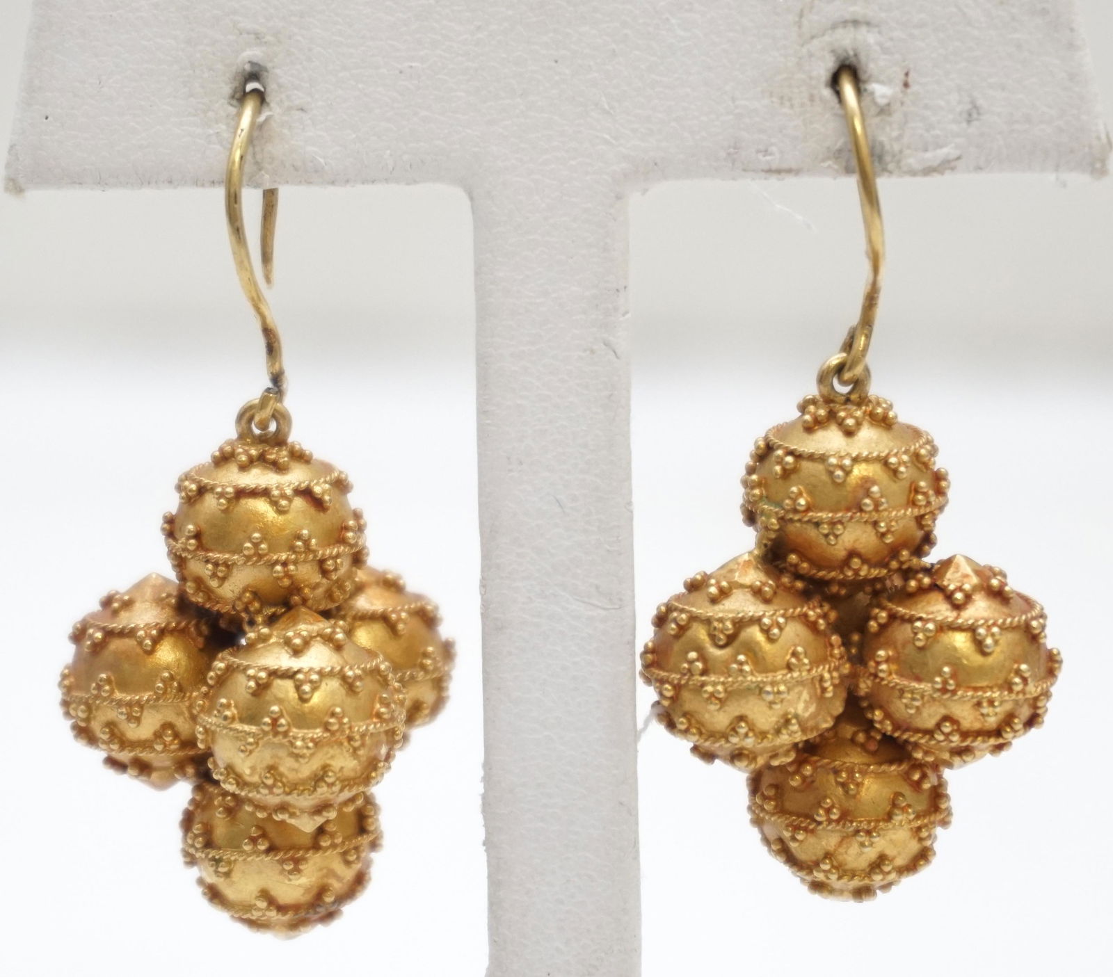 ESTATE 14KT GOLD STUDDED BALL DANGLE EARRINGS (15.00 GRAMS) (1 of 5)
