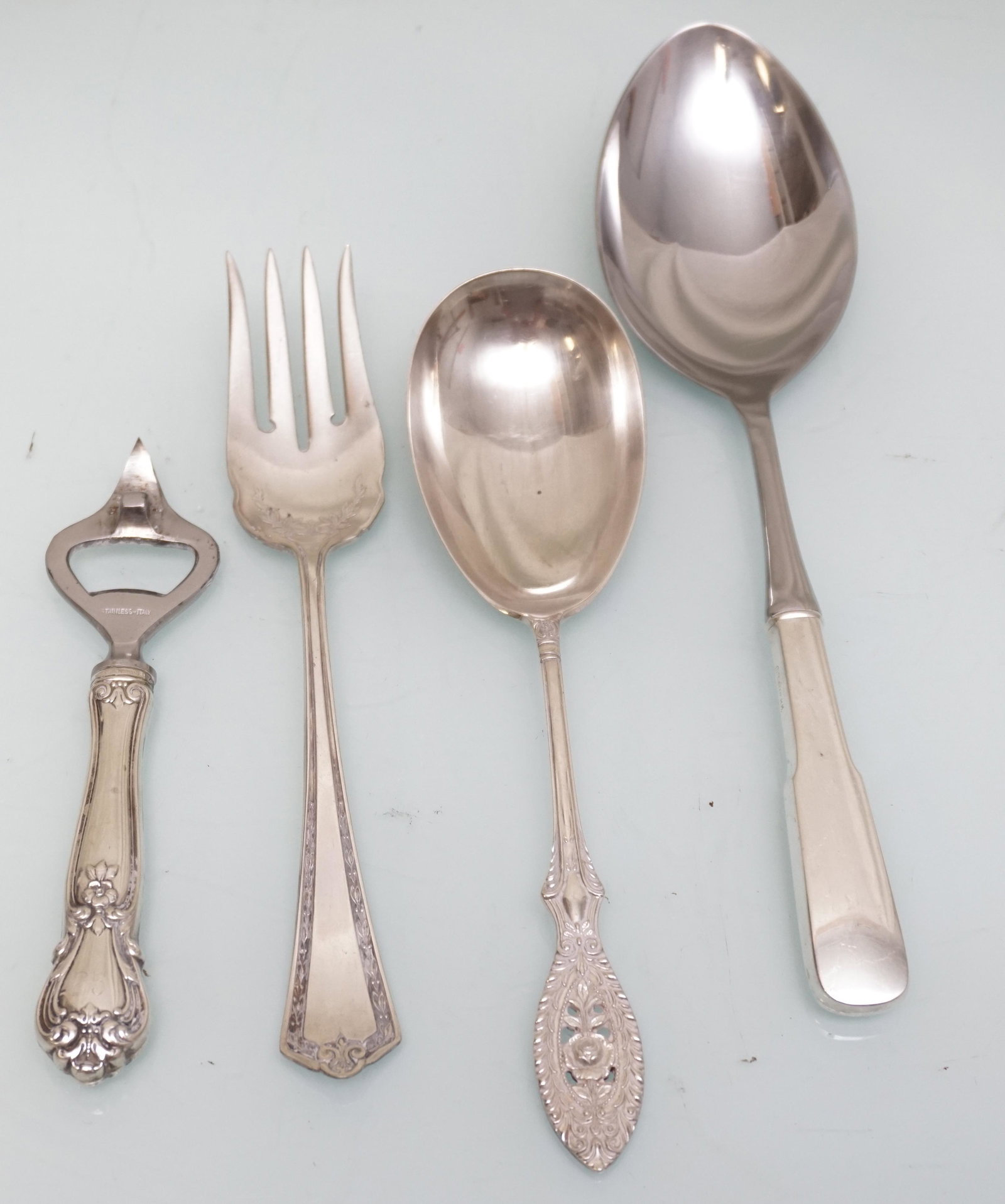 3 STERLNG & STERLING HANDLE SPOON - BOTTLE OPENER + 1 SILVERPLATE (1 of 5)