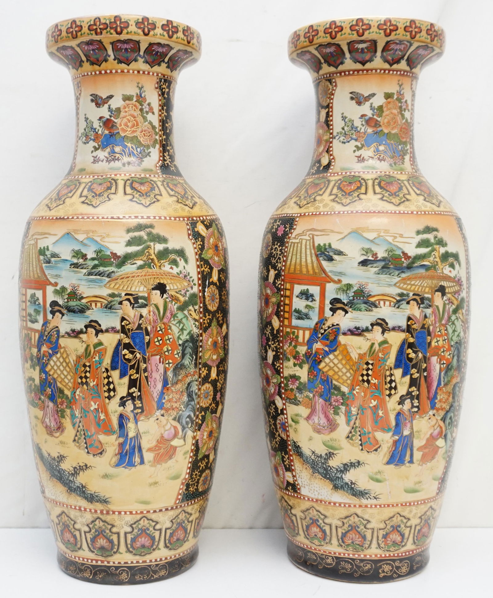 MATCHED PAIR LARGE SATSUMA VASES (1 of 13)
