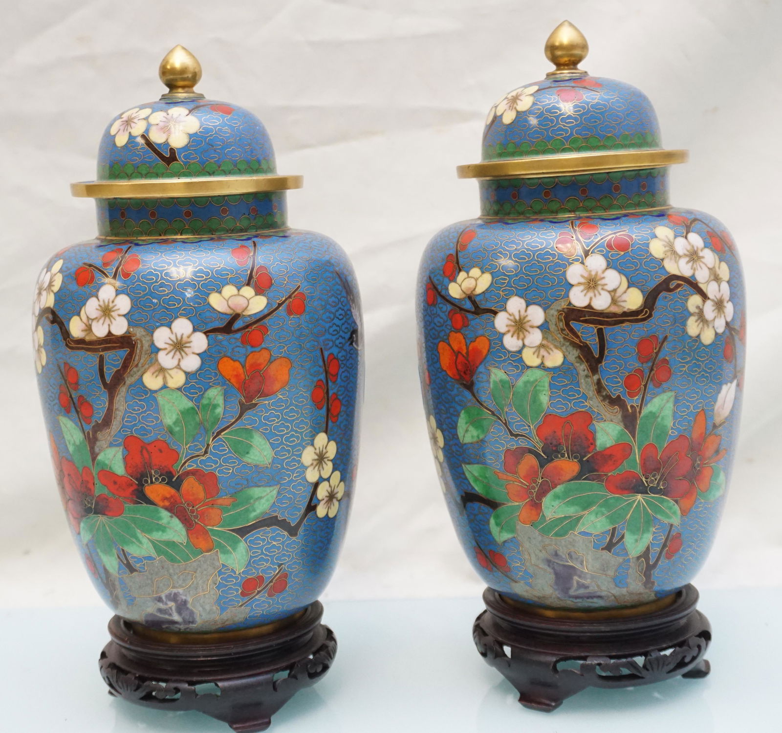 PAIR CLOISONNE ENAMELED GINGER JARS (1 of 8)
