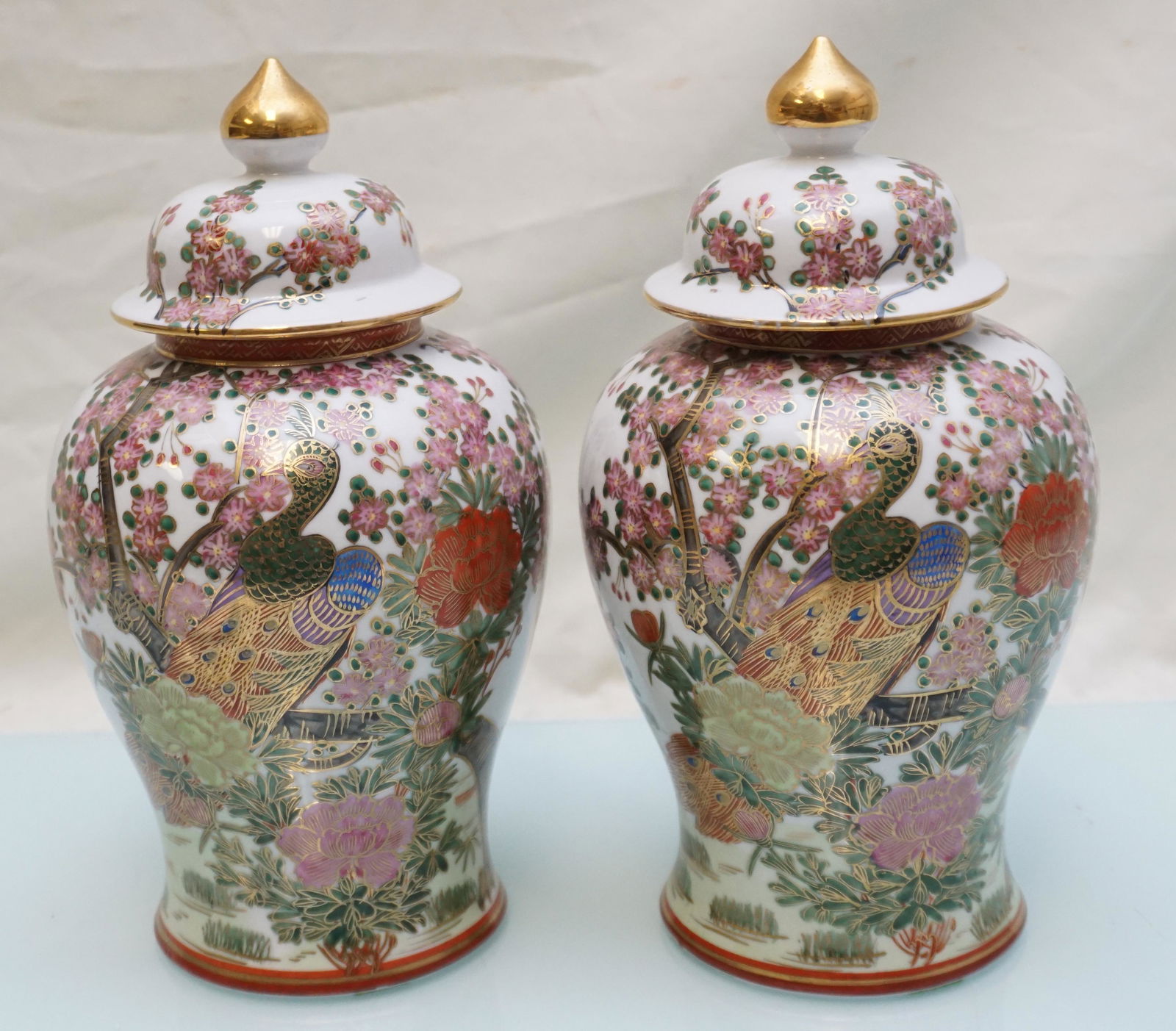 PAIR JAPANESE PEACOCK GINGER JARS (1 of 6)