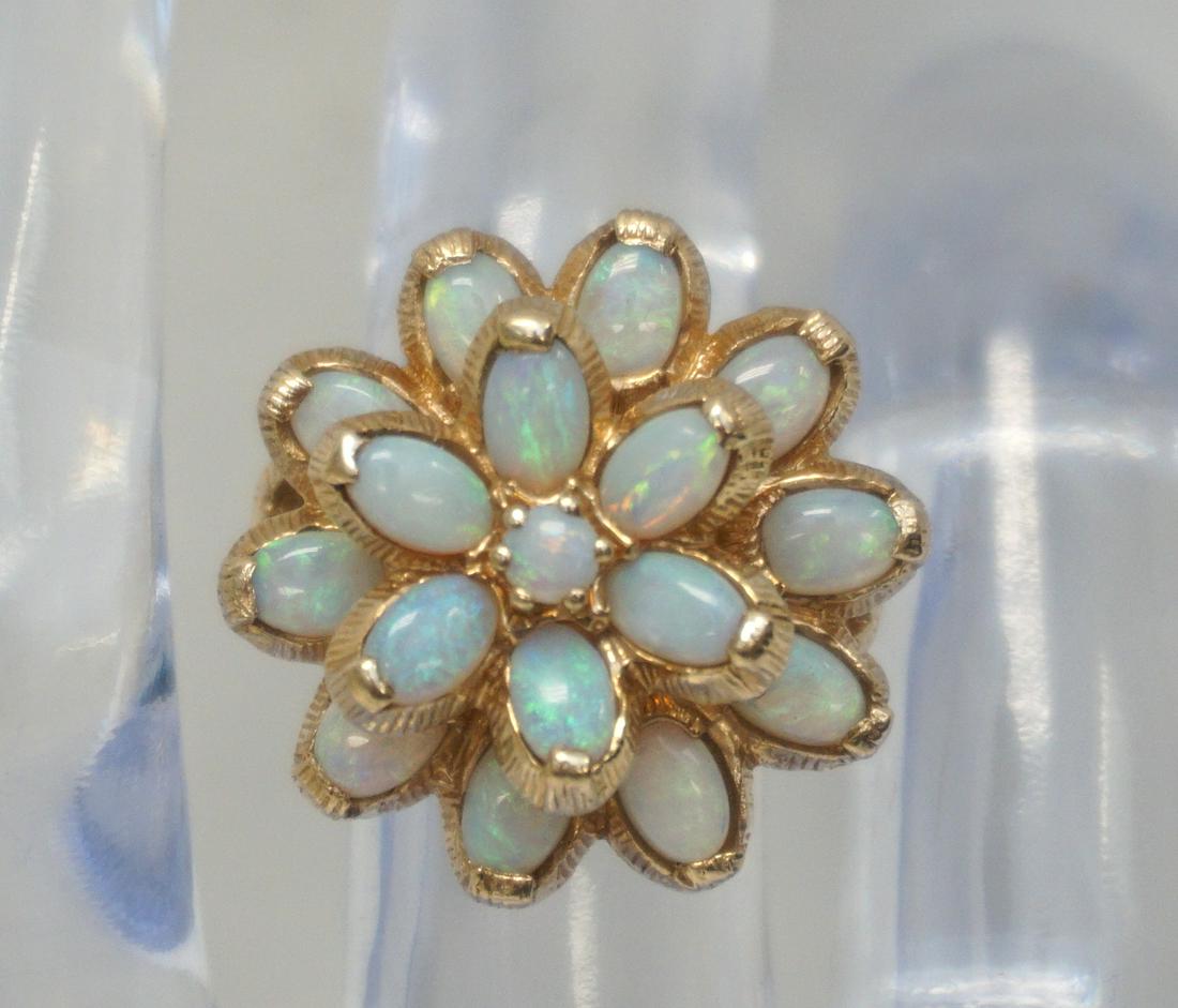 14KT GOLD FLOWER DOUBLE TIER OPAL RING (SZ 5.5) (1 of 4)