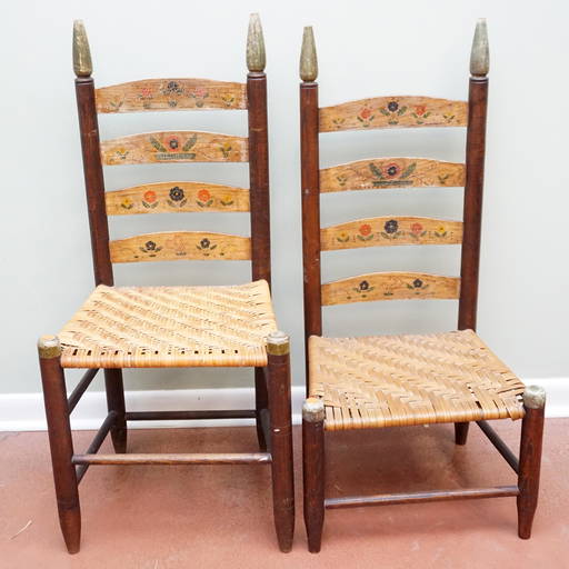 PAIR ANTIQUE HAND PAINTED LADDER BACK CHAIRS Dec 04, 2022 Charleston Estate Auctions in SC