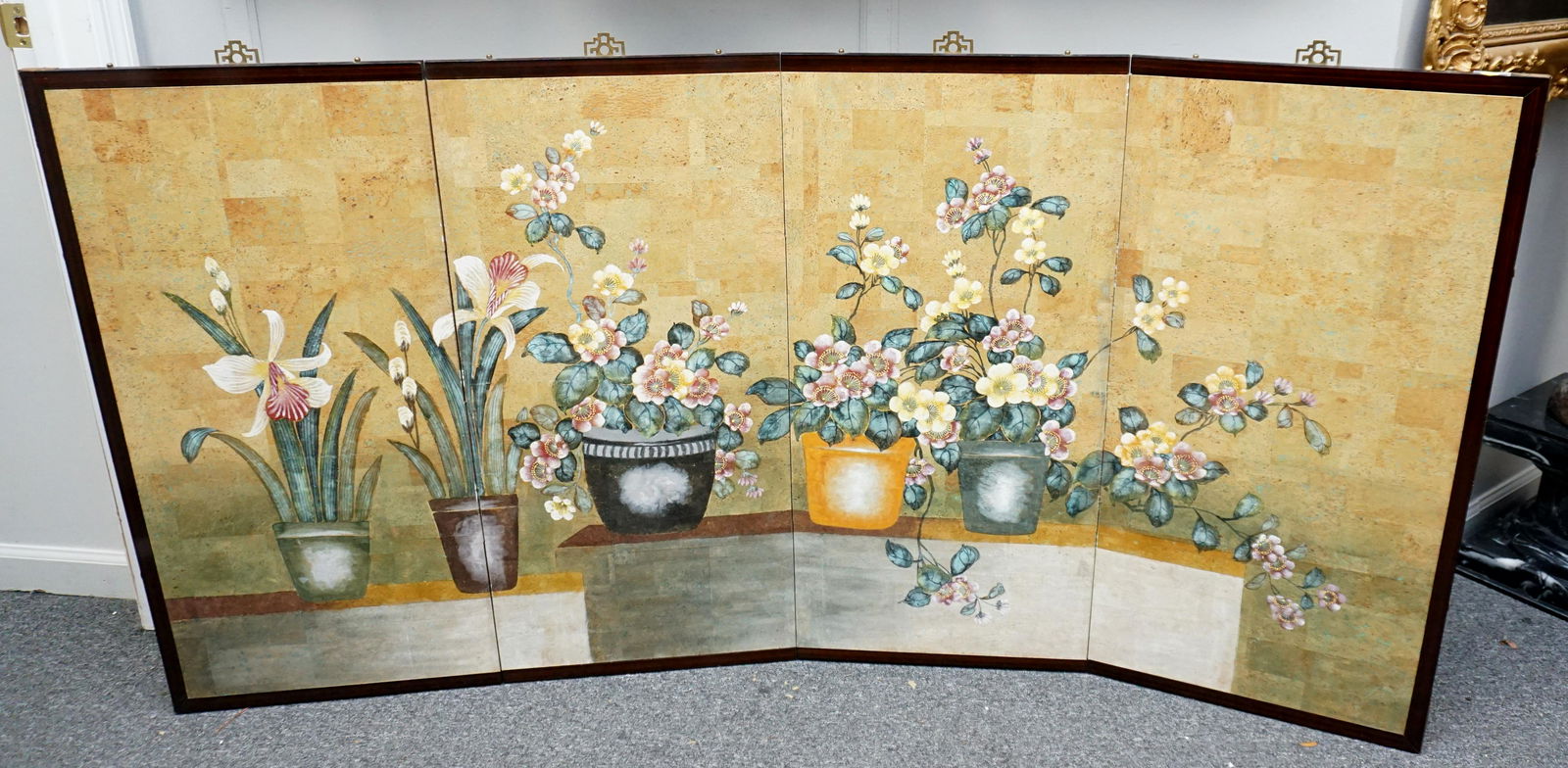 VINTAGE 36" HAND PAINTED 4 PANEL SCREEN (1 of 10)