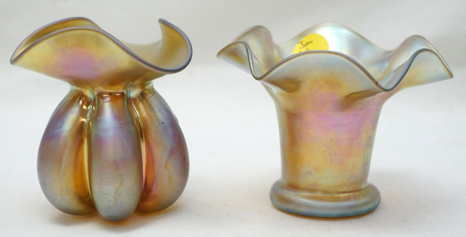 EARLY STEUBEN AURENE MELON RIBBED & GOLD AURENE  VASES #168 /162 (1 of 6)